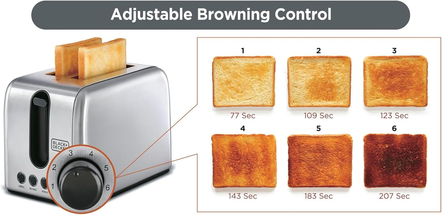 BLACK+DECKER 2 Slice Stainless Steel Toaster, Silver - ET244-B5.