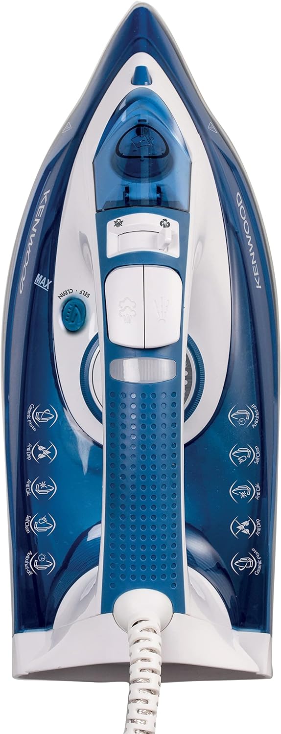 KENWOOD Steam Iron 2600W with Ceramic Soleplate, Anti-Drip, Anti-Calc, Self Clean, Continuous Steam, Burst, Spray Function STP70.000WG White/Green