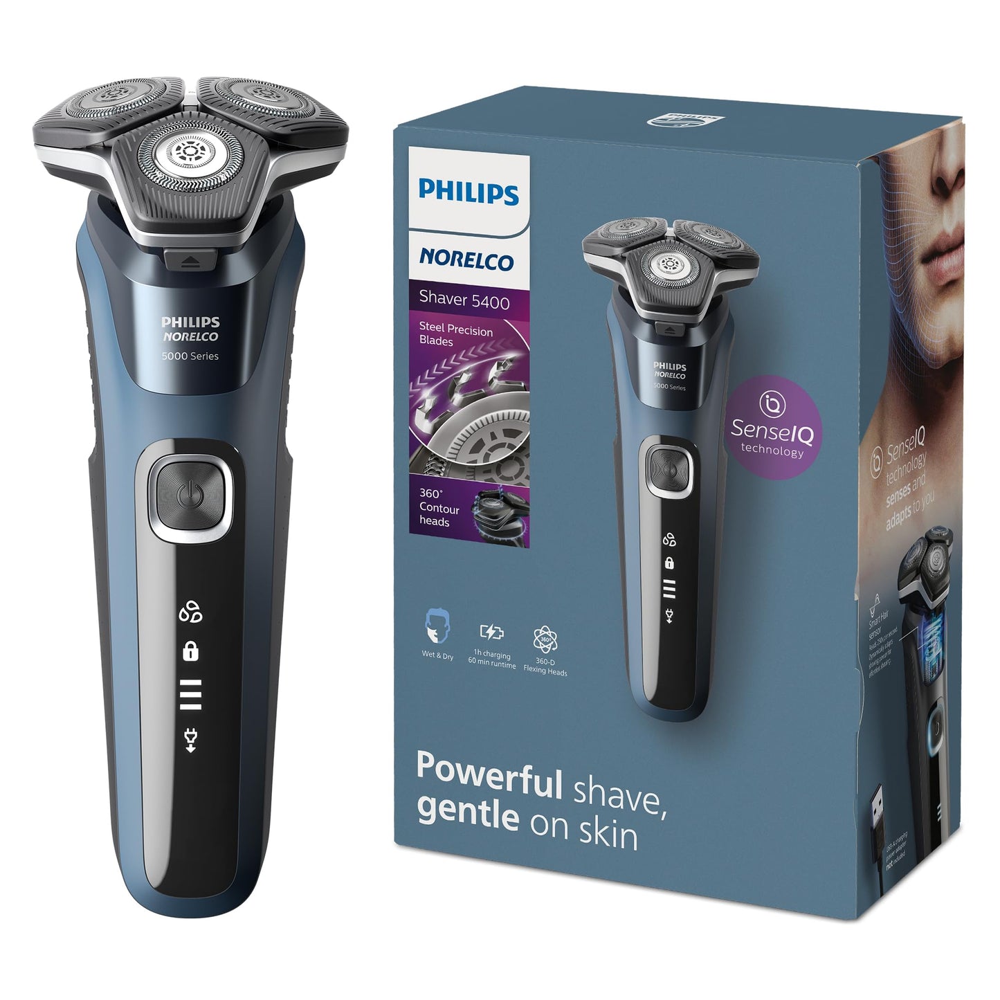 Philips Norelco Shaver 5300, Rechargeable Wet & Dry Shaver with Pop-Up Trimmer, S5588/81, Men
