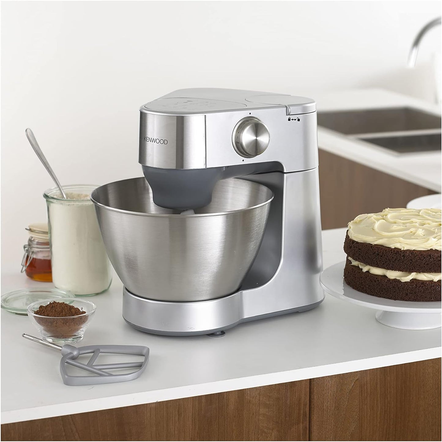 KENWOOD Stand Mixer Kitchen Machine PROSPERO 900W with 4.3L Stainless Steel Bowl, K-Beater, Whisk, Dough Hook, Glass Blender, Meat Grinder, Food Processor, Juicer, Citrus Juicer KM241002 Red