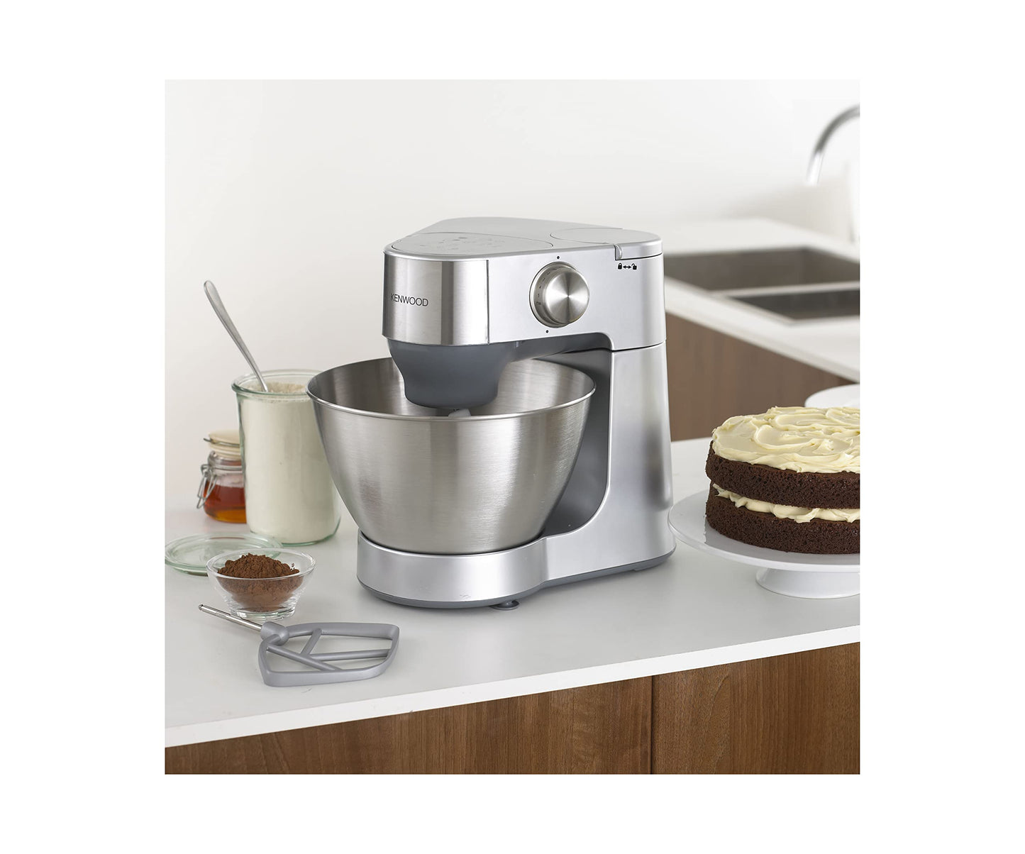 KENWOOD Stand Mixer Kitchen Machine PROSPERO 900W with 4.3L Stainless Steel Bowl, K-Beater, Whisk, Dough Hook, Glass Blender, Meat Grinder, Food Processor, Juicer, Citrus Juicer KM241002 Red