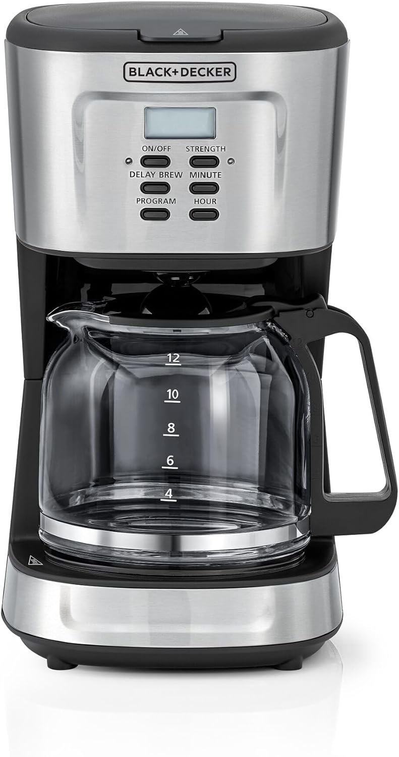 Black+Decker 750W 10 Cup Coffee Maker/Coffee Machine With Glass Carafe For Drip Coffee, Silver/Black - Dcm750S-B5, 2 Years Warranty