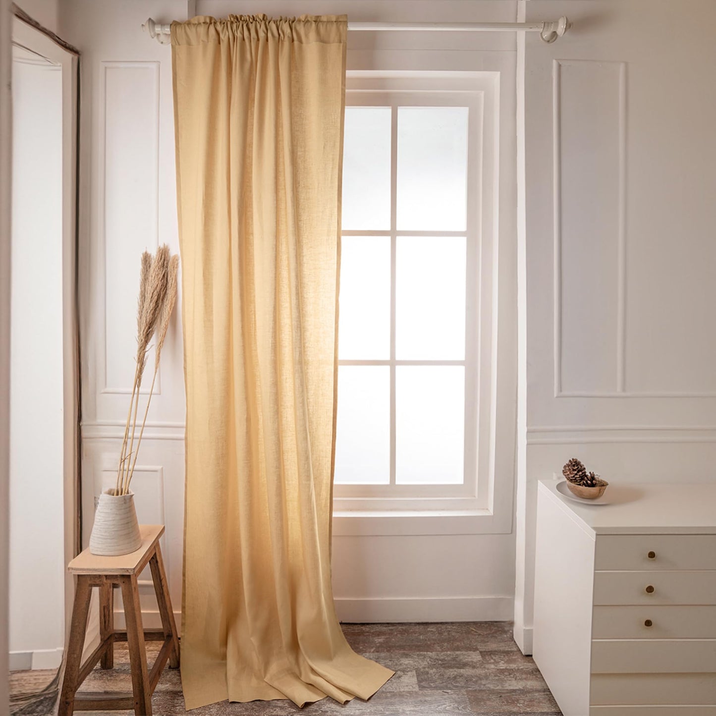 Lavish Touch Linen Curtain 108 Inches Long - Black Curtain 52 x 108 Inch 1 Panel - Light Filtering Rod Pocket Curtain - 100% Pure Linen European Flax Window Curtain Panel for Bedroom, Living Room