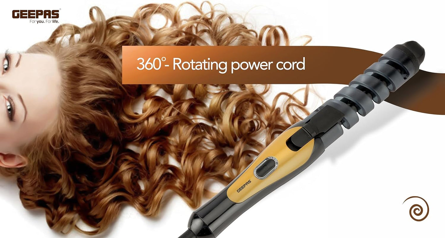 Geepas Curler 25W - Professional Hair Roller Machine With Revolutionary Automatic Curling Technology | Auto Shut Off, 3 Timer Setting, 2 Heat Modes Smart Indicators Years WarrantyGH8656