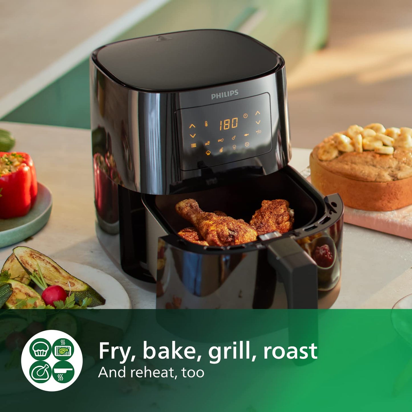 PHILIPS Essential XL Airfryer 2000W 6.2L, Digital, 7 presets, black body/blackhandle, 50hz HD9270/91., 1.2Kg- 2000W