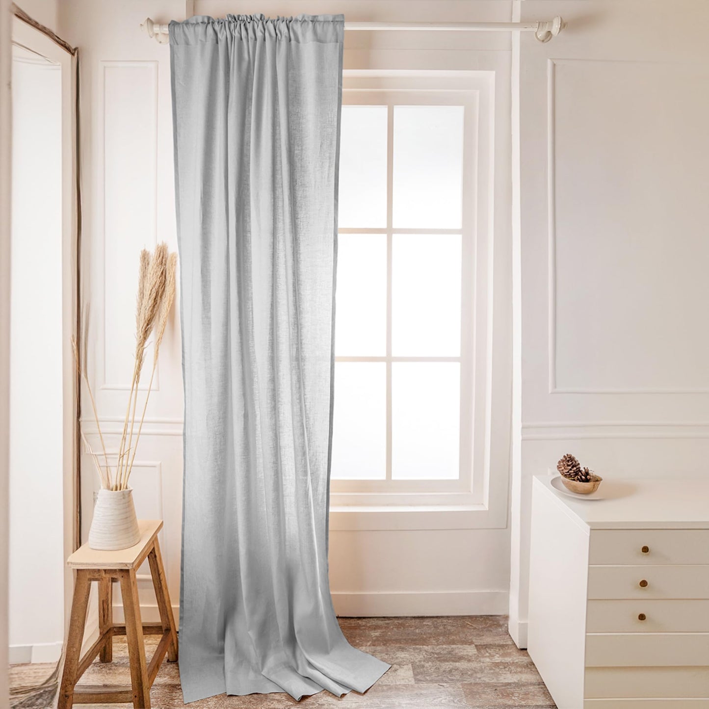 D'Moksha Homes Linen Curtain 108 Inches Long - Black Curtain 52 x 108 Inch 1 Panel - Light Filtering Rod Pocket Curtain - 100% Pure Linen European Flax Window Curtain Panel for Bedroom, Living Room