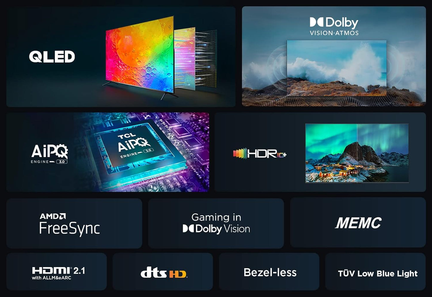TCL 75 Inch TV 4K QLED Smart TV Dolby Vision Atmos HDR 10+ Game Master Wide Colour Gamut Quantum Dot Technology - 75C645 (2023 Model)
