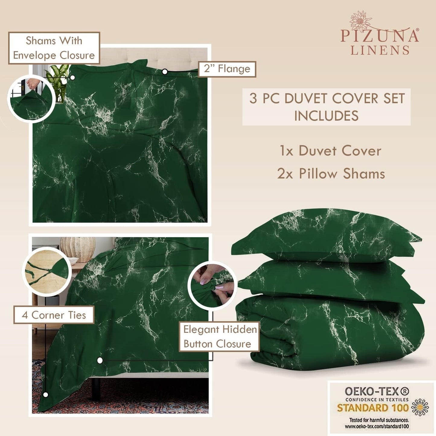Pizuna Pure 100% Cotton Full Duvet Cover Set, Luxurious 400 Thread Count Long Staple Cotton Sateen Weave with Button Closure (Combed Grey Cascade Stripe Cotton Duvet Cover Full)