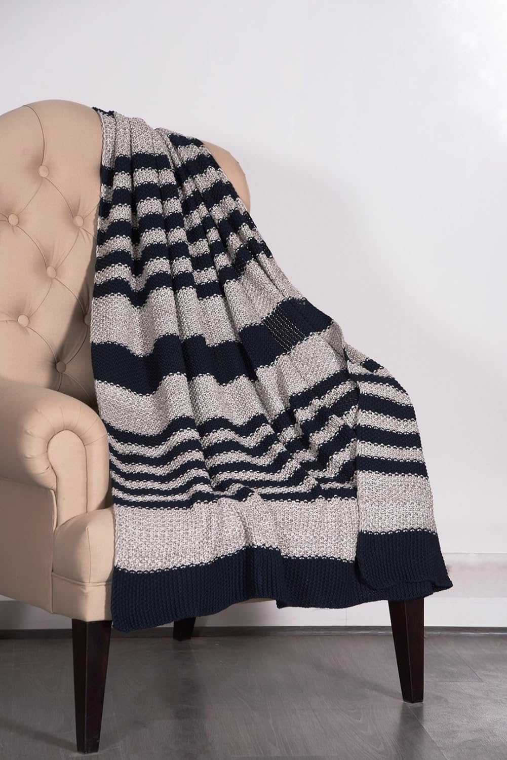 Lavish Touch 100% Cotton Knitted Throw, Blanket for All Season Indoor Outdoor