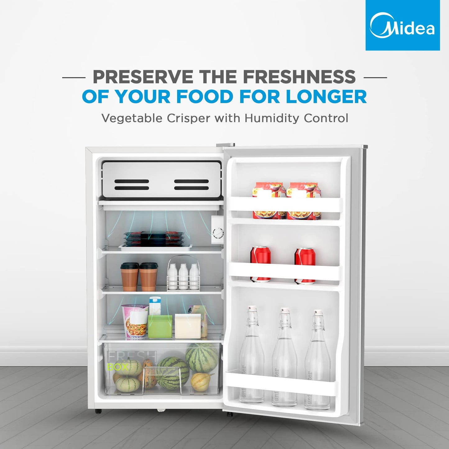 Midea 580L Gross Top Mount Double Door Refrigerator MDRT580MTE46, 2 Doors Frost Free Fridge Freezer with Smart Sensor & Humidity Control, Active-C Fresh, Multi-Air Flow, Electronic Silver, Large