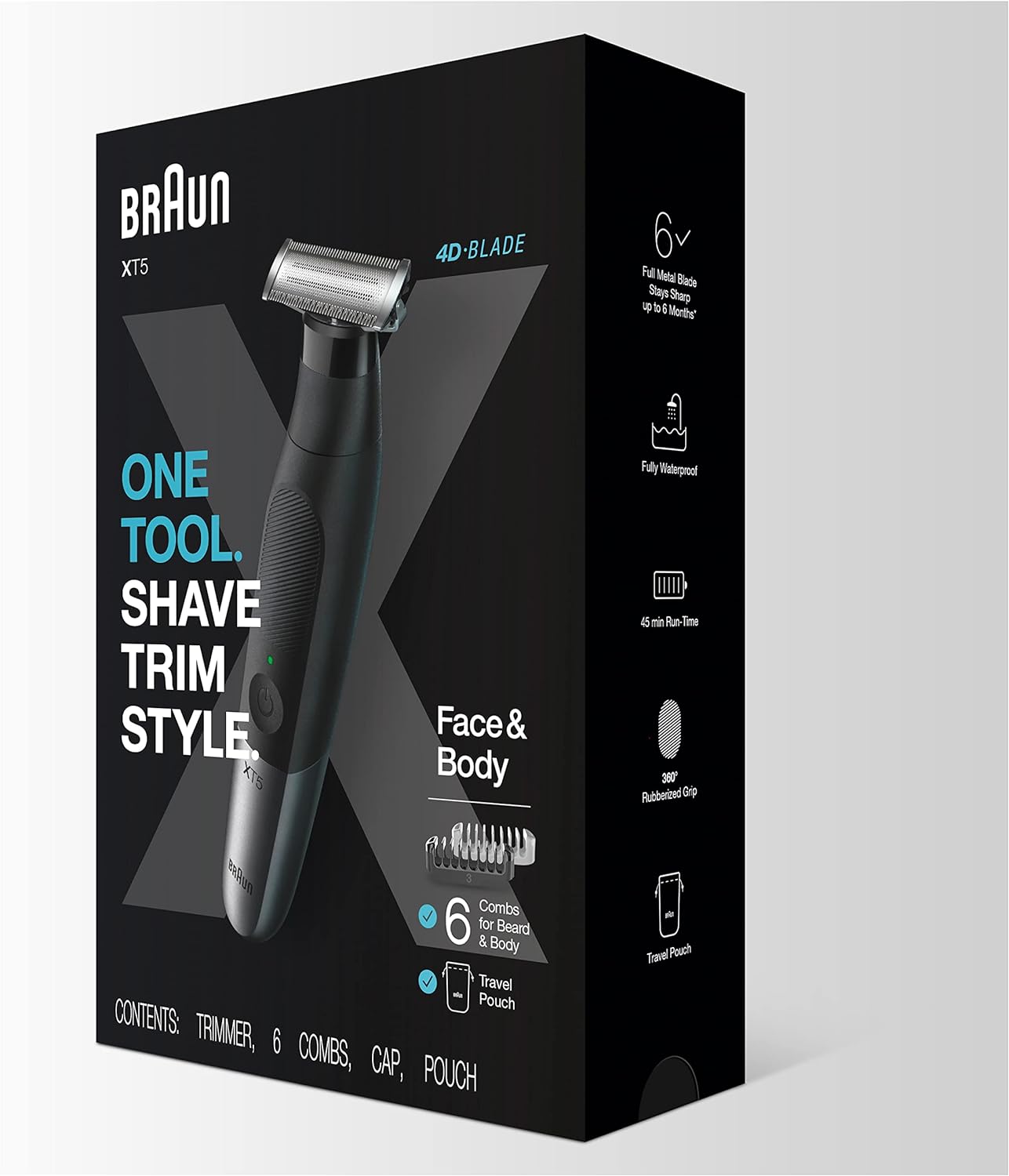 Braun Series X Xt5200 Wet & Dry All-In-One Tool Electric Razor & Beard Trimmer With 5 Attachments, Black/Silver