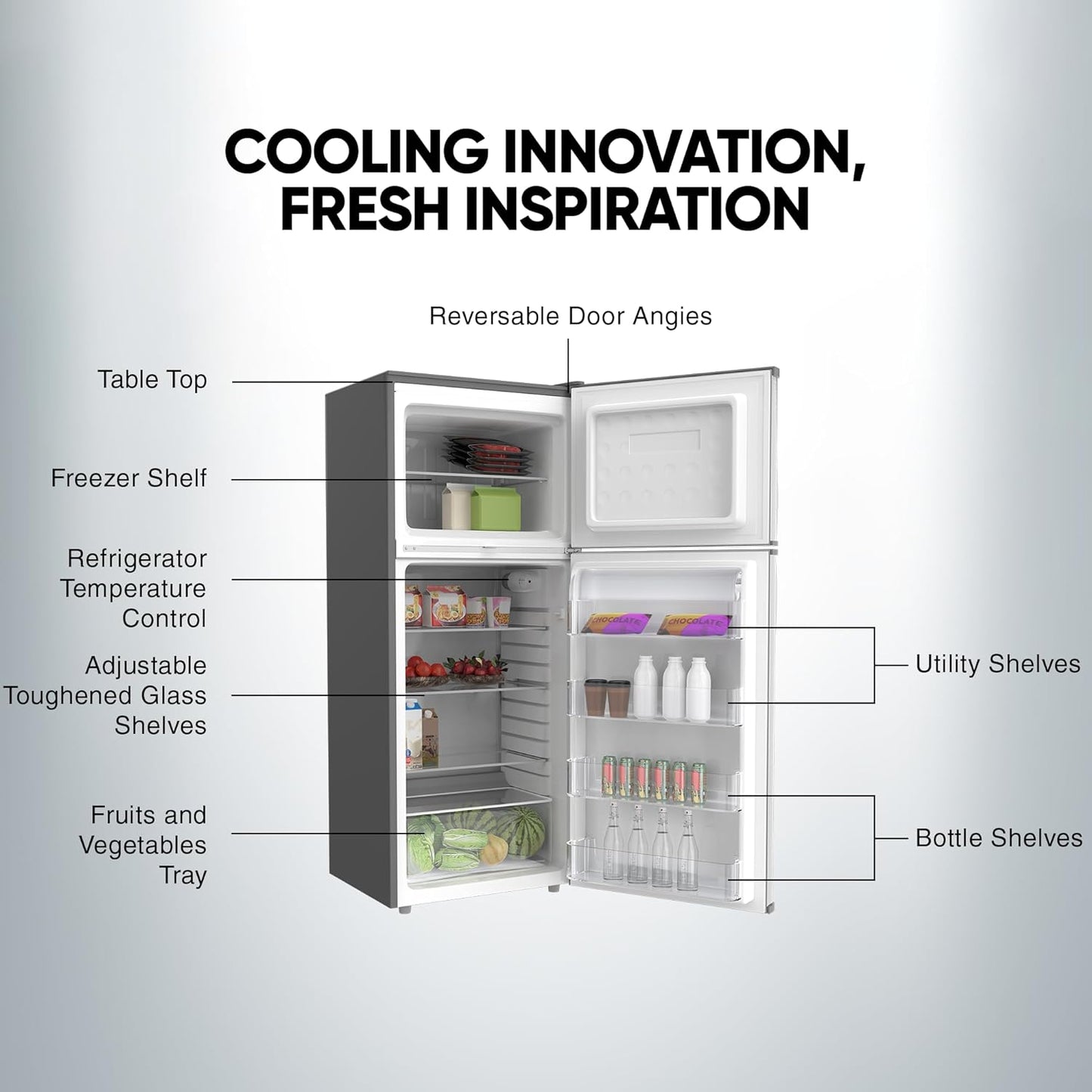 Nikai 170L Gross/112L Net, Double Door Refrigerator with Vegetable Crisper & Adjustable Glass Shelves, Defrosting & Temperature Control, Ideal for Kitchen, Bedroom, Office & Hotels - NRF170DN3M Silver