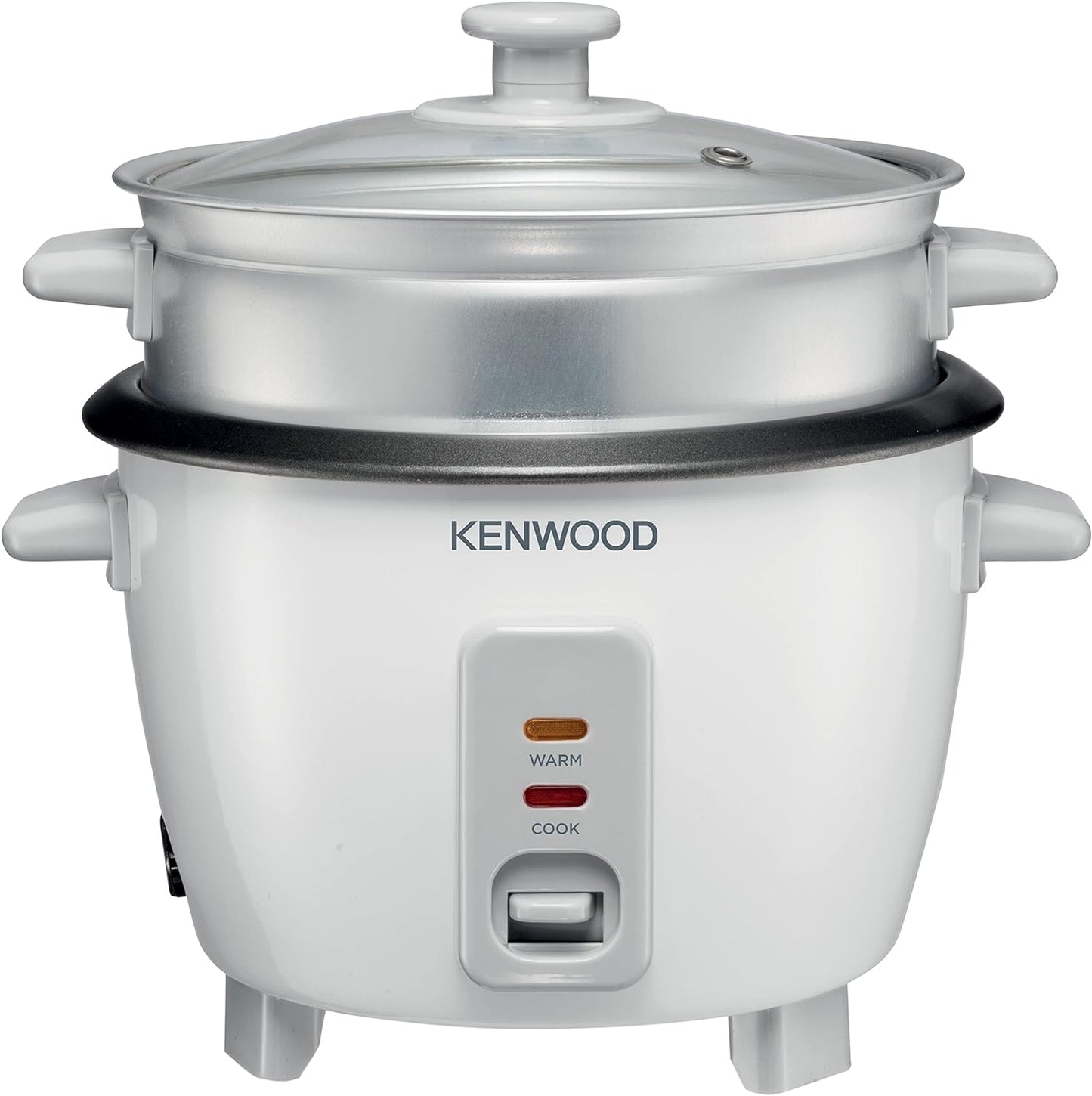 KENWOOD 2-in-1 Rice Cooker 0.6L 3-Cups Rice with Food Steamer Basket, Non-Stick Cooking Pot, Temepered Glass Lid, Warm/Cook Lights, Spatula Holder, Detachable Cord RCM30.000RD Red