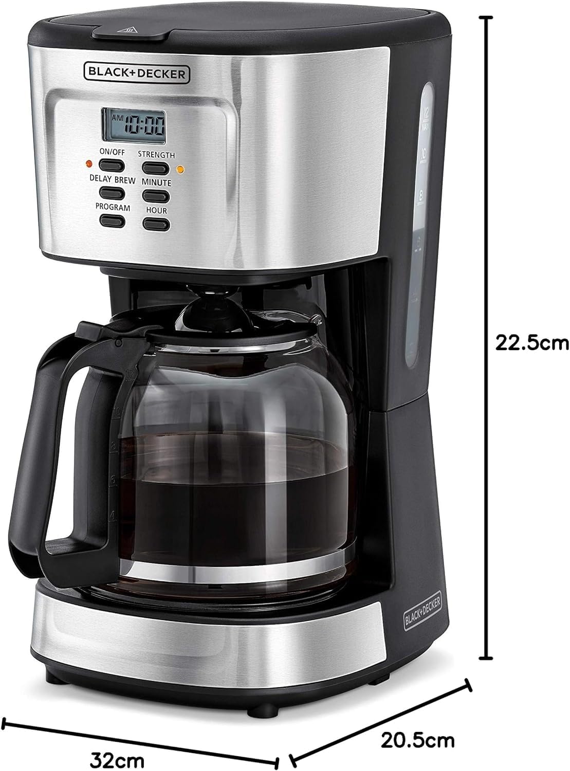 Black+Decker 750W 10 Cup Coffee Maker/Coffee Machine With Glass Carafe For Drip Coffee, Silver/Black - Dcm750S-B5, 2 Years Warranty