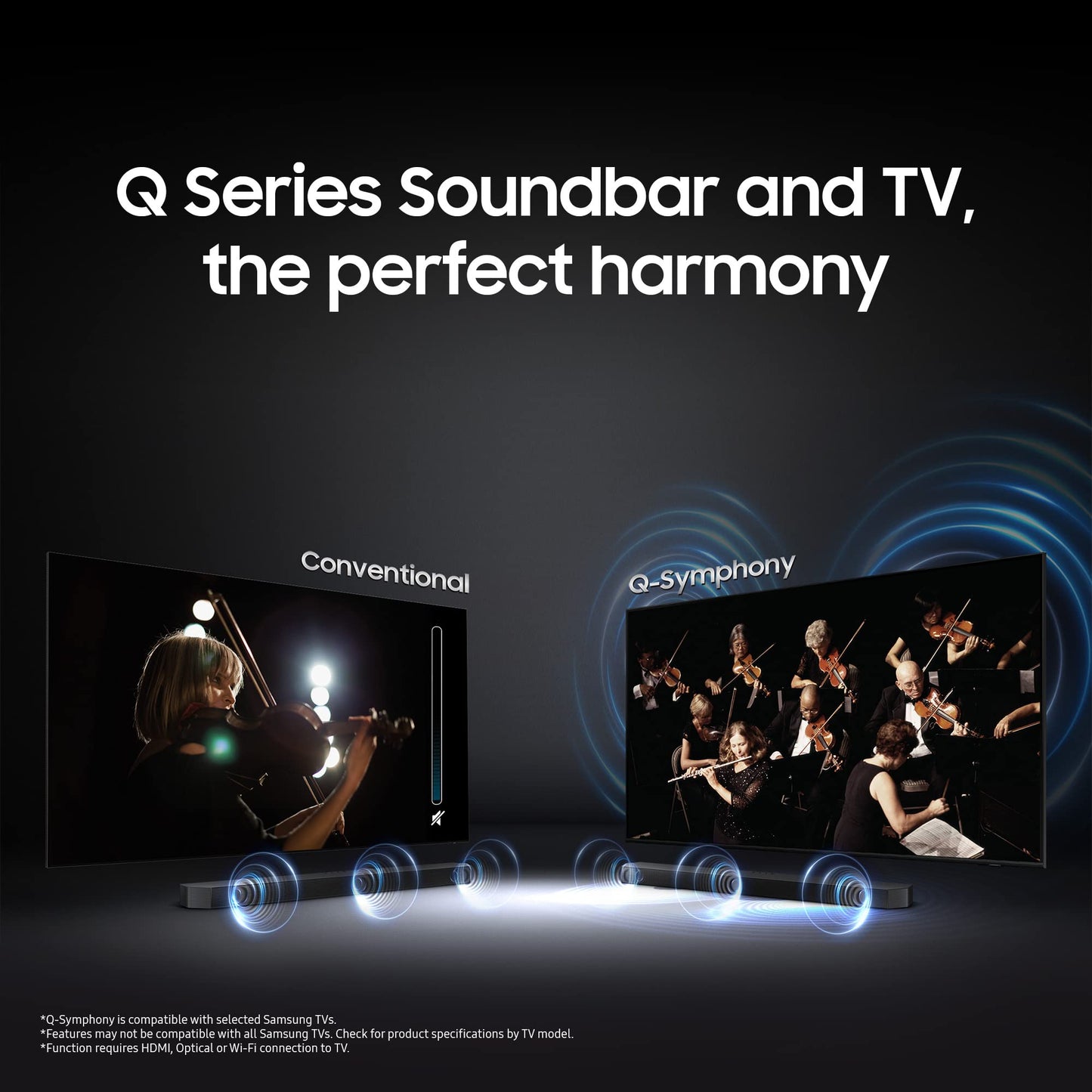 Samsung Q-Symphony soundbar (HW-Q700B) with 3 Channels, 1 subwoofer Channel, and 2 up-Firing Channels, Dolby True HD with Google & Alexa Smart Speaker (Black)