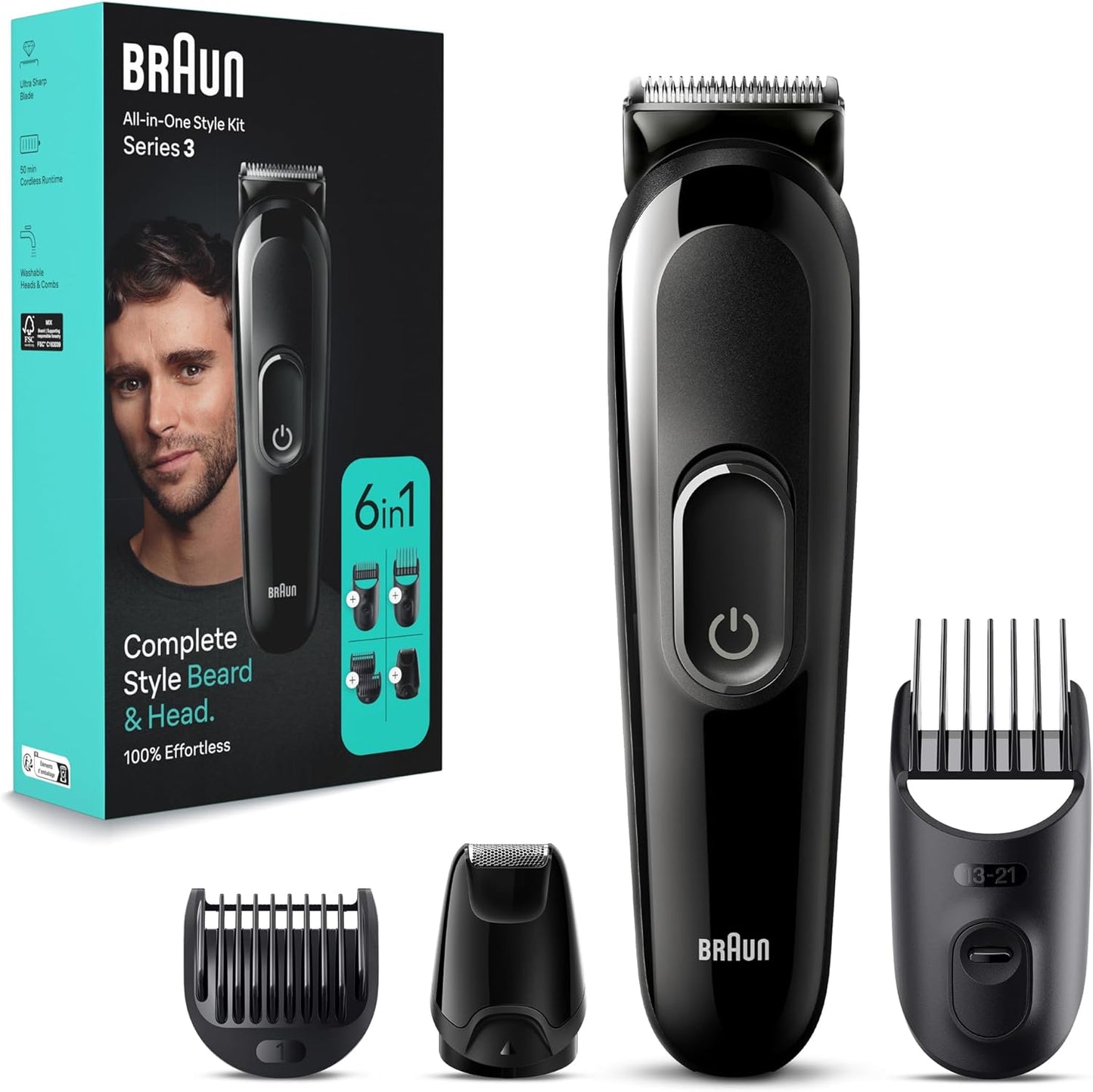 Braun Mgk 3245 All-In-One Trimmer 7-In-1 Beard Trimmer, Hair Clipper, Detail Trimmer, Rechargeable, With Gillette Proglide Razor, Blackblue