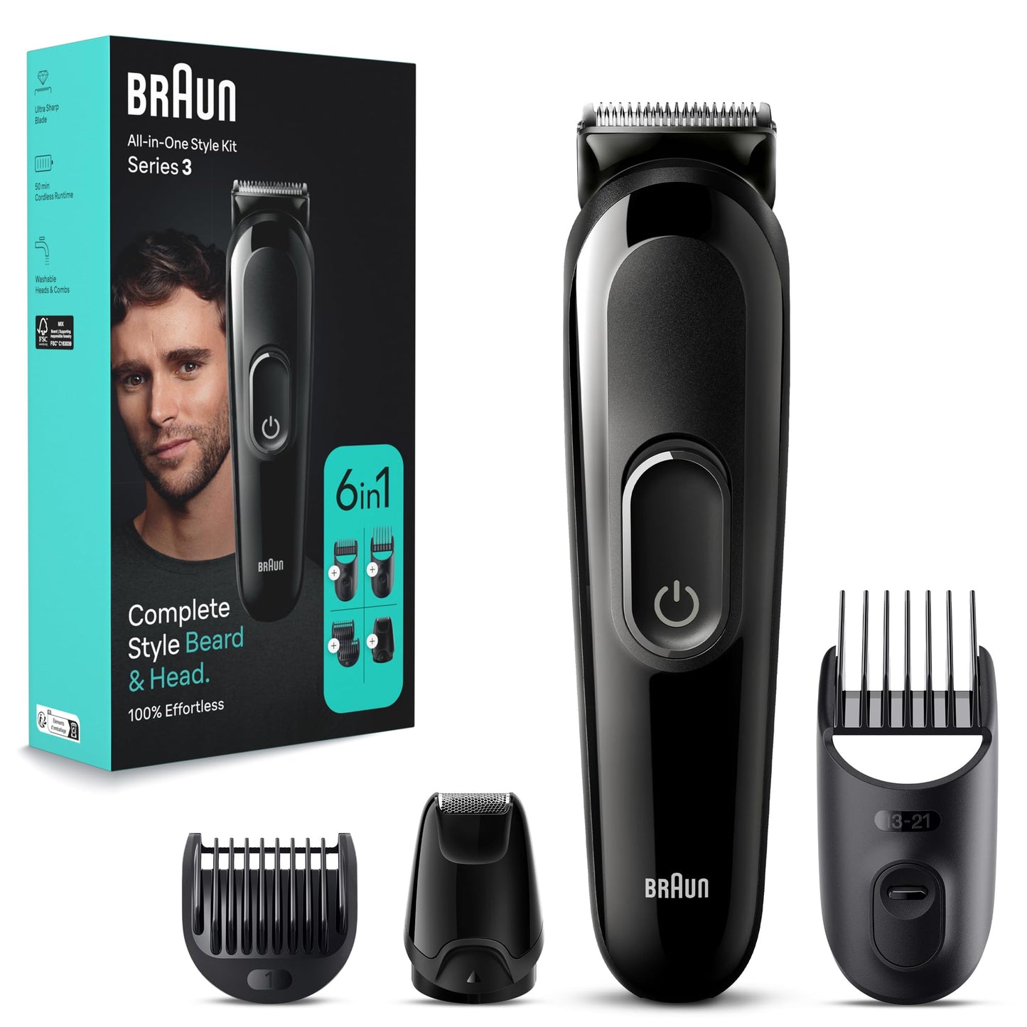 Braun Mgk 3245 All-In-One Trimmer 7-In-1 Beard Trimmer, Hair Clipper, Detail Trimmer, Rechargeable, With Gillette Proglide Razor, Blackblue