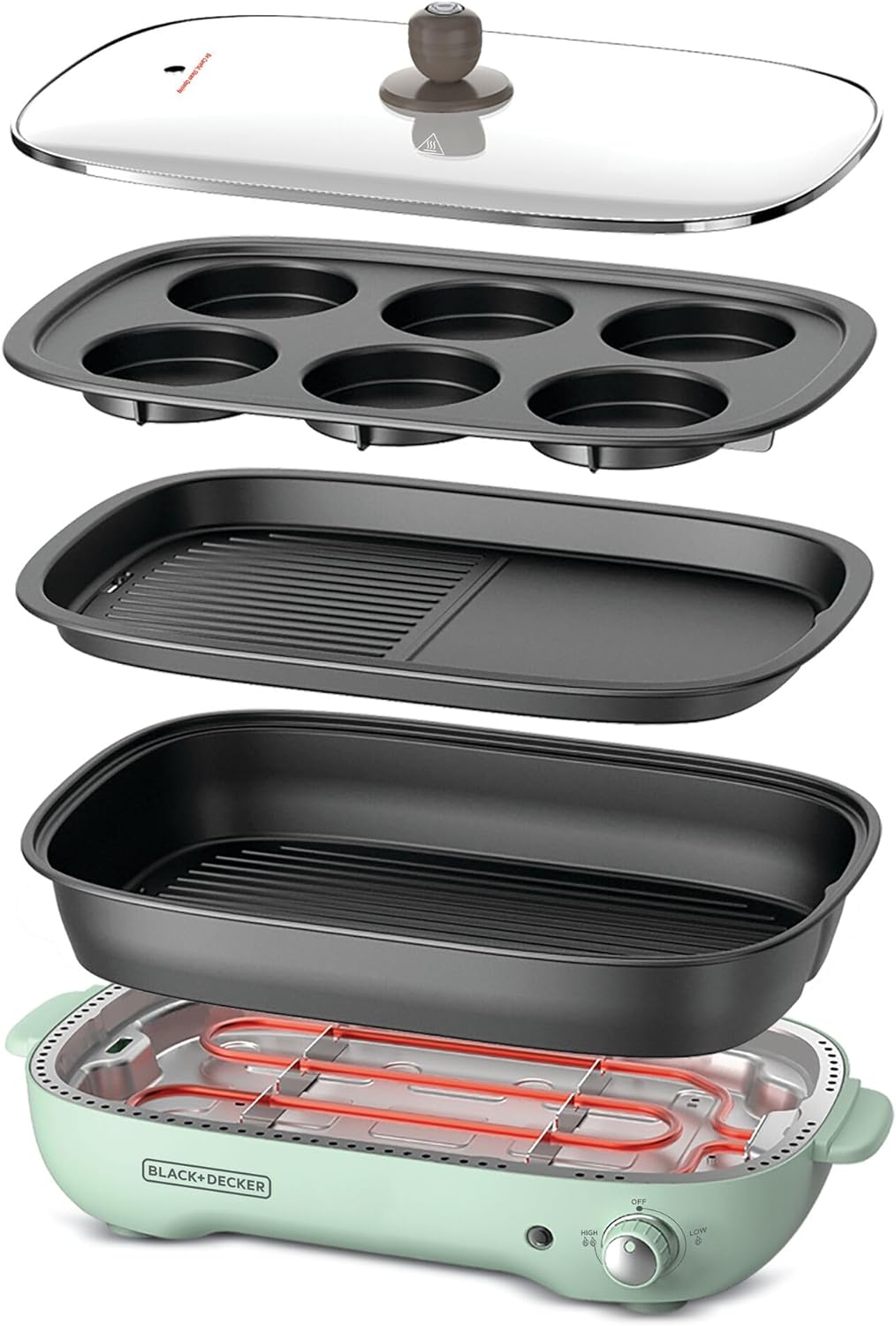Black+Decker 2000W Family Health Grill, Black/Silver, Cg2000-B5, 2 Year Warranty
