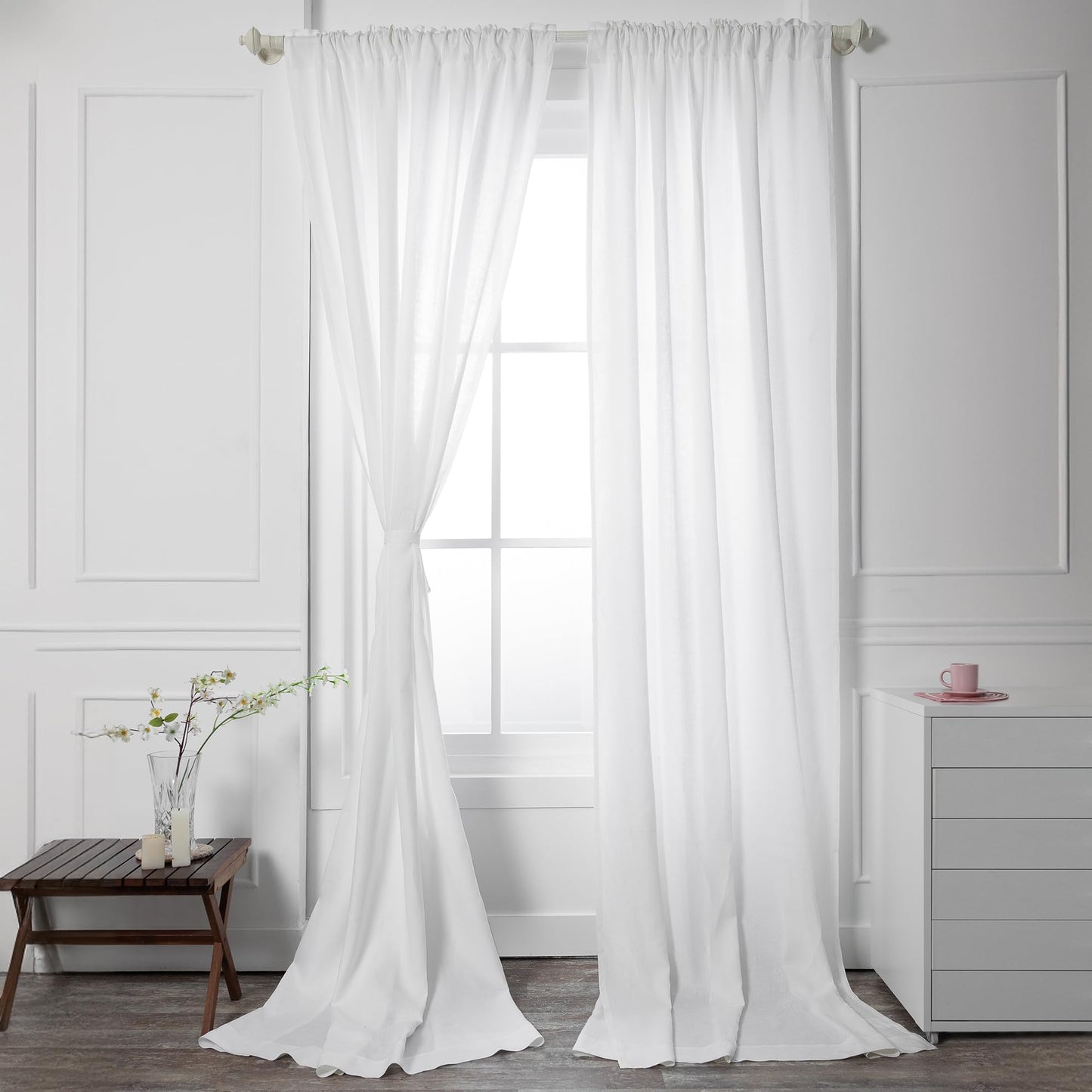 Lavish Touch Linen Curtain 108 Inches Long - Black Curtain 52 x 108 Inch 1 Panel - Light Filtering Rod Pocket Curtain - 100% Pure Linen European Flax Window Curtain Panel for Bedroom, Living Room