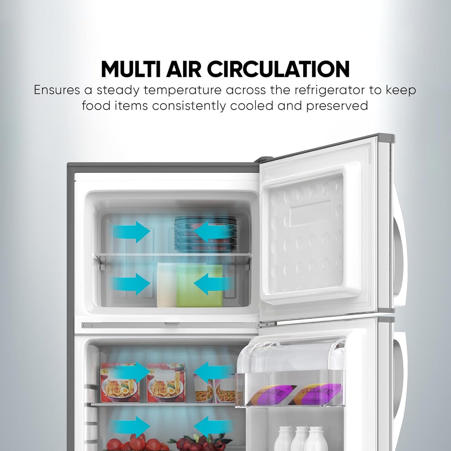 Nikai 170L Gross/112L Net, Double Door Refrigerator with Vegetable Crisper & Adjustable Glass Shelves, Defrosting & Temperature Control, Ideal for Kitchen, Bedroom, Office & Hotels - NRF170DN3M Silver