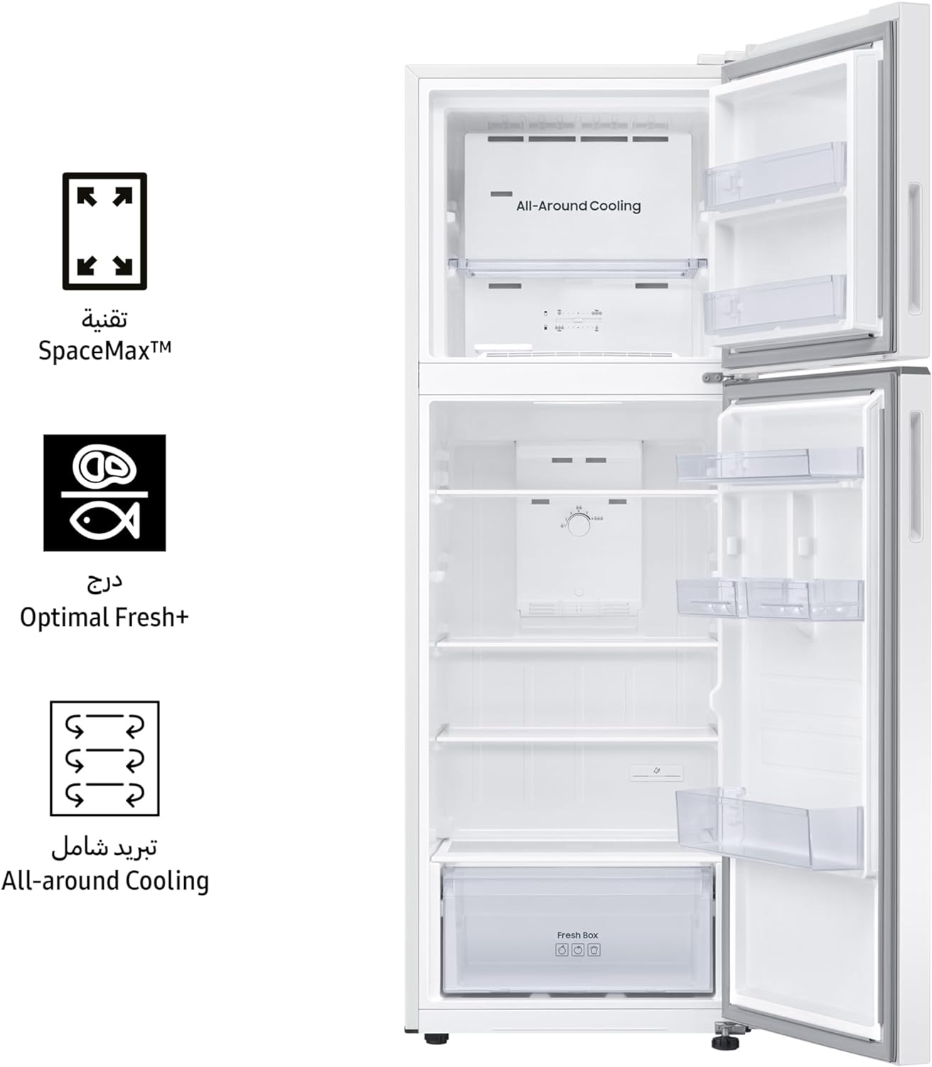 Samsung 304 Liters, Top Mount Freezer, RT31CG5004WWAE, Snow White, SpaceMax Technology, 20 Year Warranty on Digital Inverter Compressor