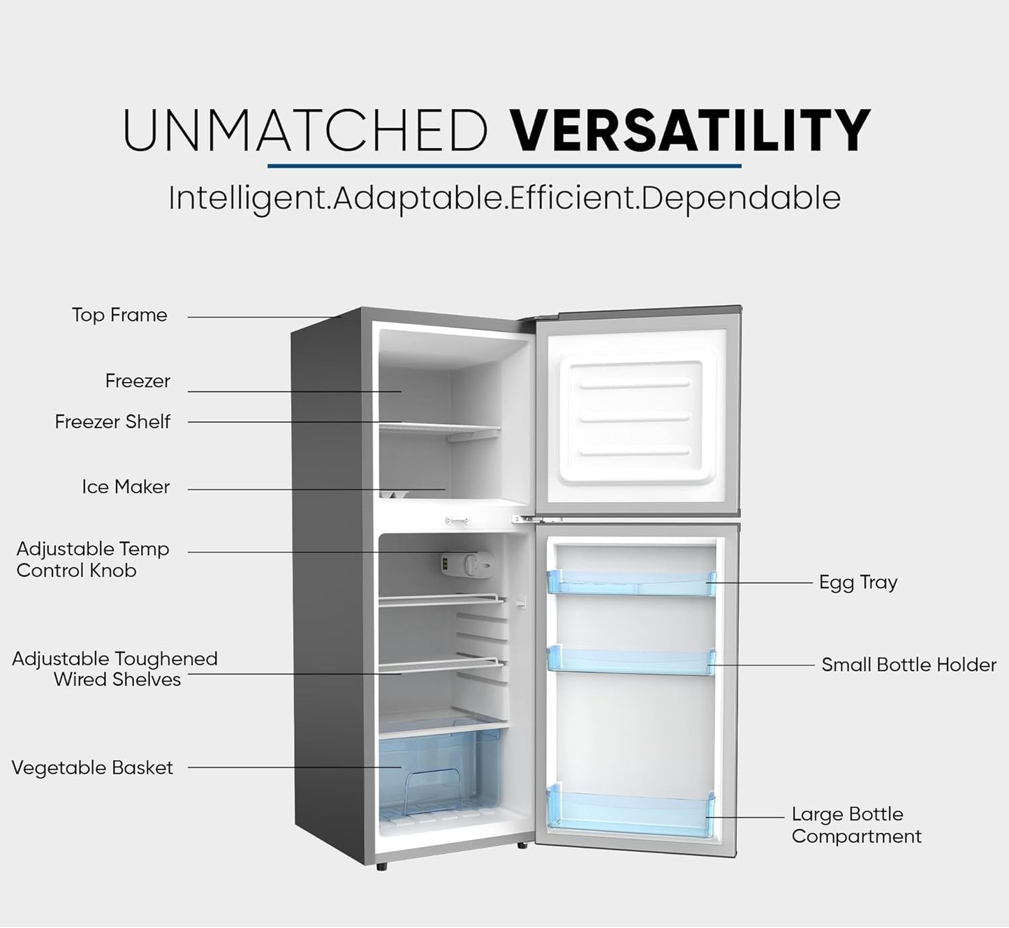 Nikai 170L Gross/112L Net, Double Door Refrigerator with Vegetable Crisper & Adjustable Glass Shelves, Defrosting & Temperature Control, Ideal for Kitchen, Bedroom, Office & Hotels - NRF170DN3M Silver
