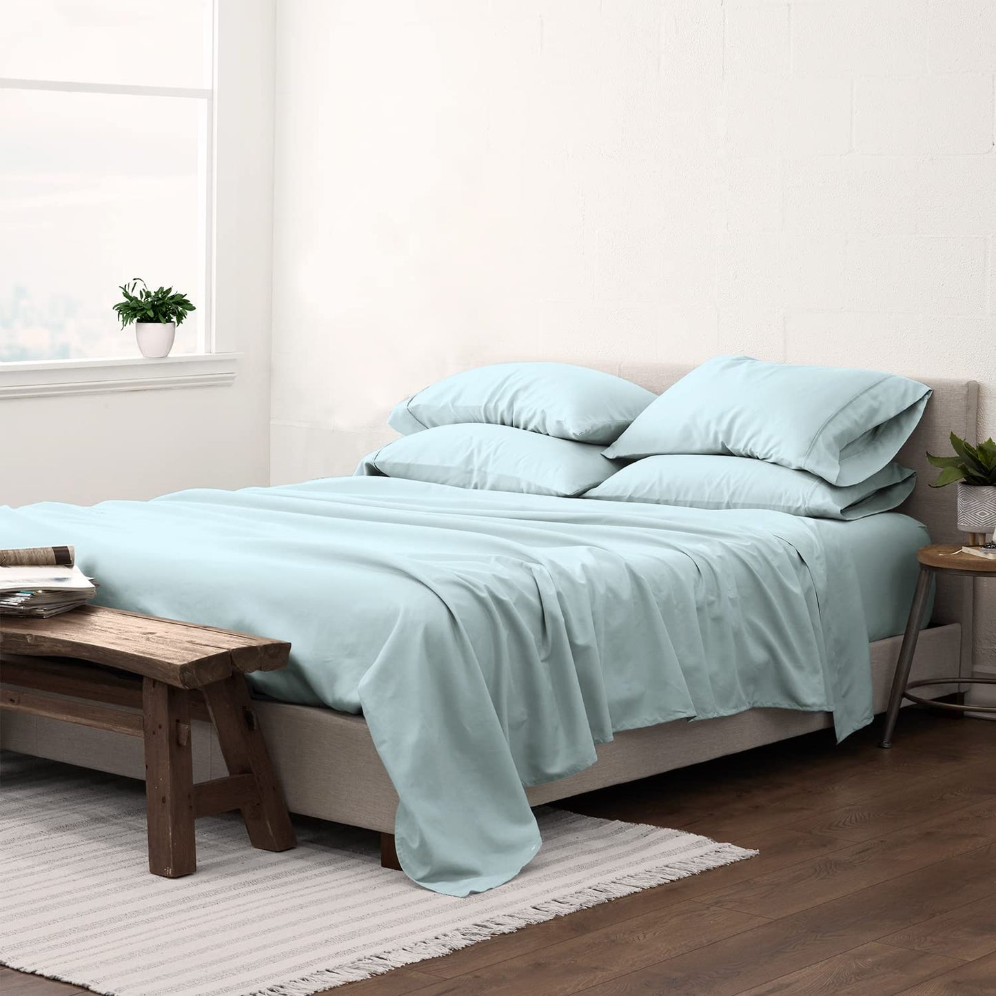 Pizuna Pure 100% Luxury Cotton Full Size Bed Sheets Set Dark Grey, 1000 Thread Count Long Staple Cotton Sateen Thick Sheet & Pillowcase Set, Deep Sheets fits 15" (Combed Cotton Bed Sheets Set)