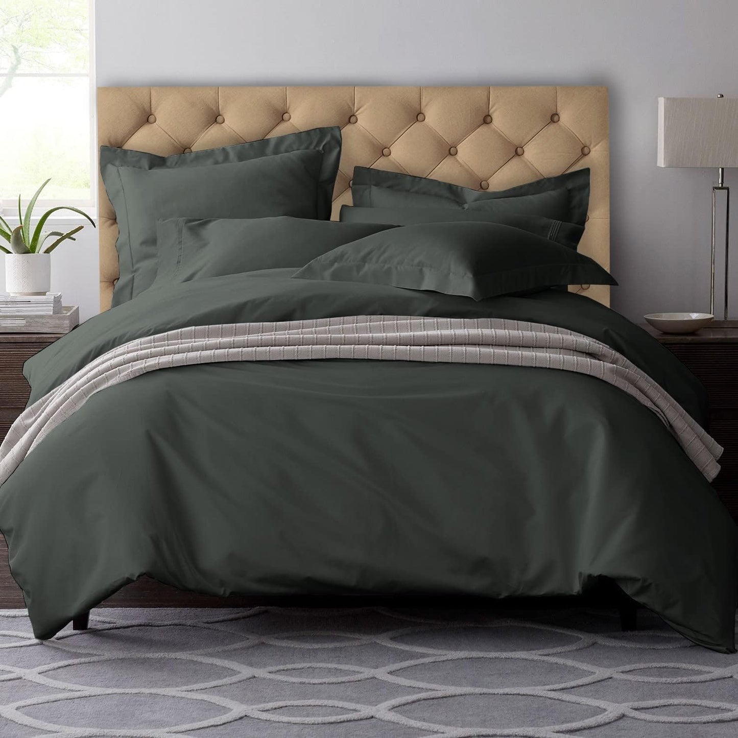 Pizuna Pure 100% Cotton Queen Duvet Cover Set, 600 Thread Count Long Staple Cotton Crisp Sateen Weave with Button Closure (Combed Simply Taupe Cotton Duvet Cover Queen)