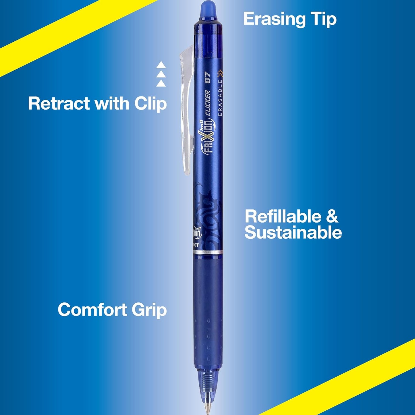 Pilot FriXion Clicker 0.7mm, Erasable Gel Pens, Fine Point (6-Pack, Black/Blue)