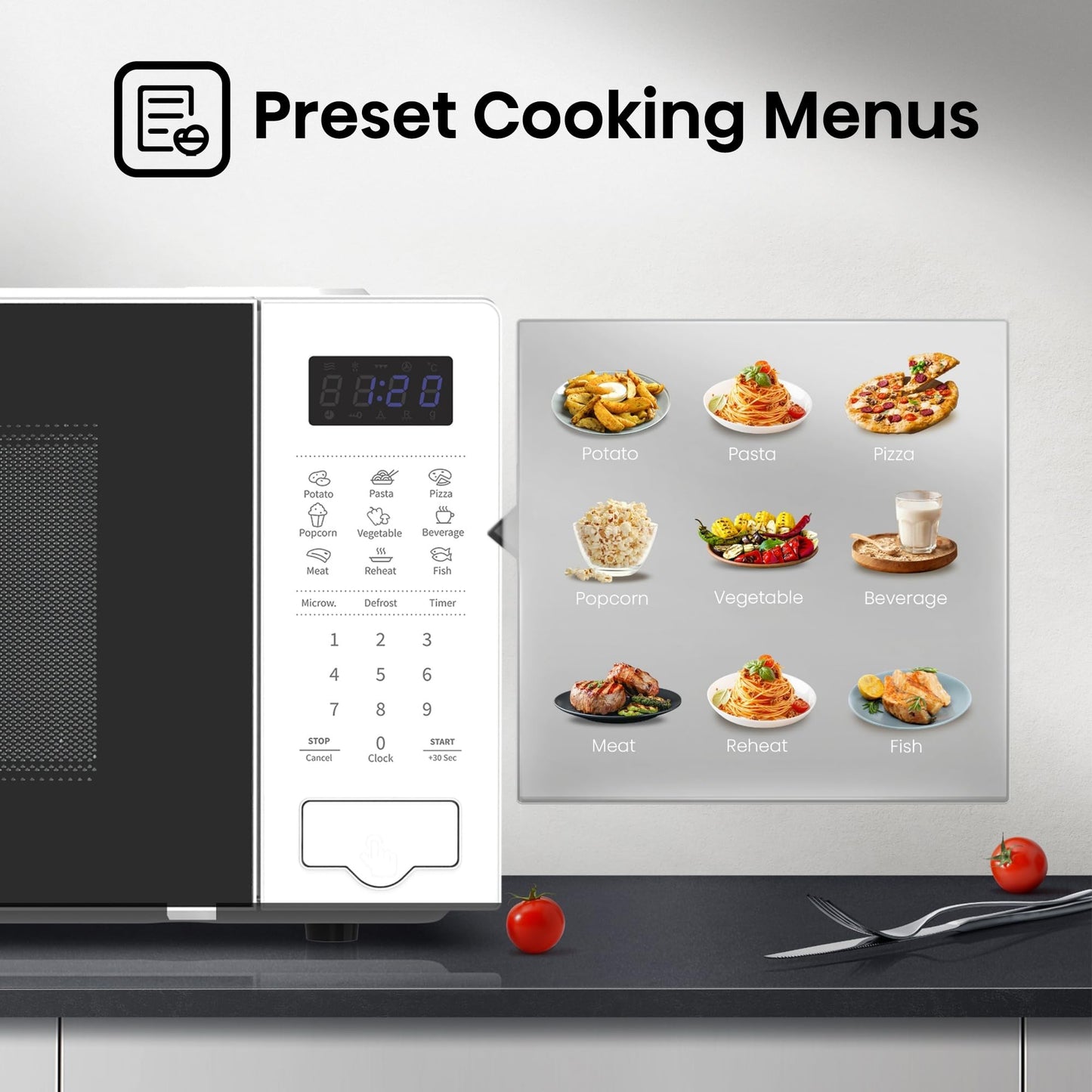 Hisense 20L Microwave Oven, Preset Cooking Menus, 11-levels of Power, 360° Turntable, Time & Weight Defrost, LED Display, Optional Ceramic Cavity, H20MOWS4UK, H20MOWS4 MWO