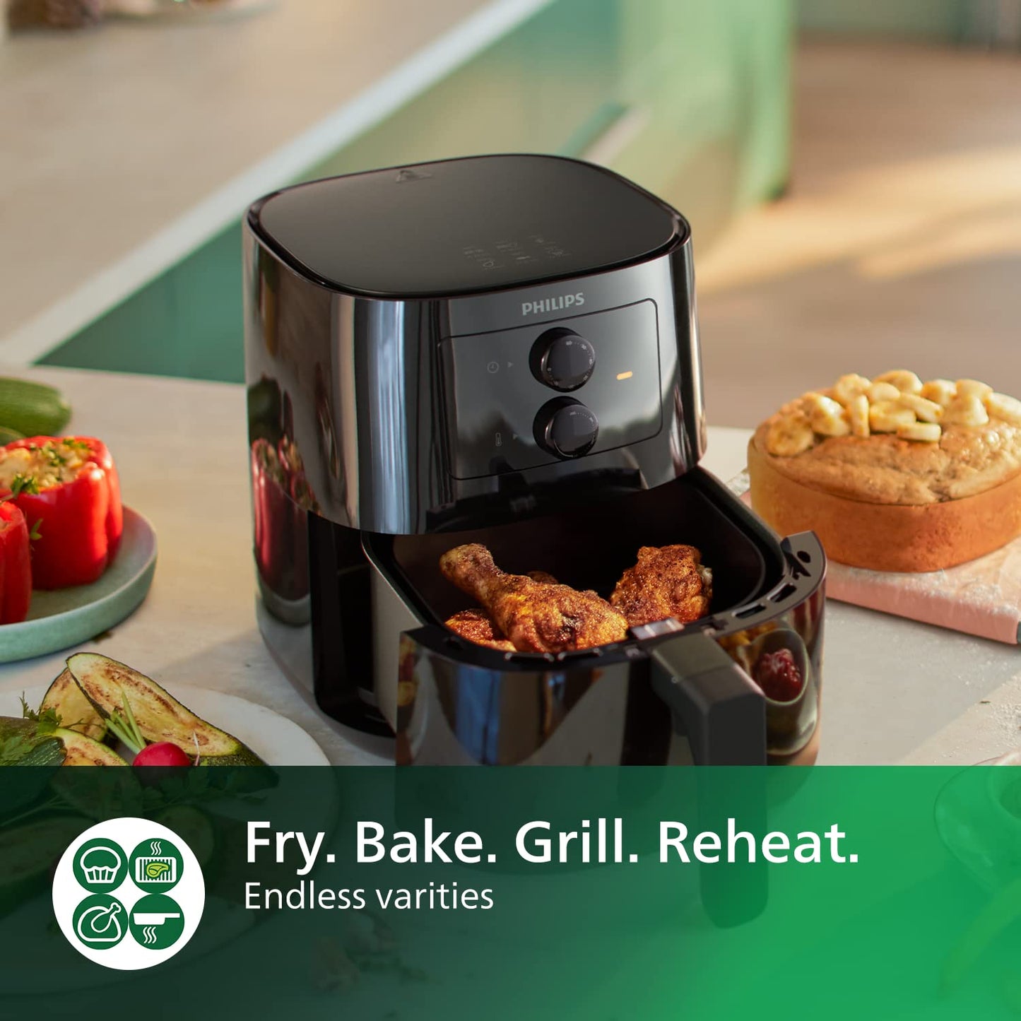 Philips Essential Air Fryer - With Rapid Air Technology, Analogue, Black, 0.8Kg, 4.1L,50Hz - HD9200/91