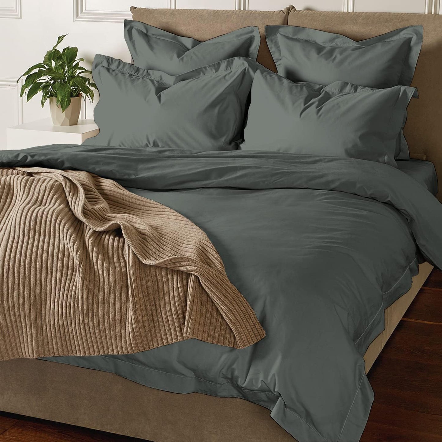 Pizuna Pure 100% Cotton Queen Duvet Cover Set, 800 Thread Count Long Staple Cotton Thick Sateen Weave with Button Closure (Combed Baby Blue Cotton Duvet Cover Queen)