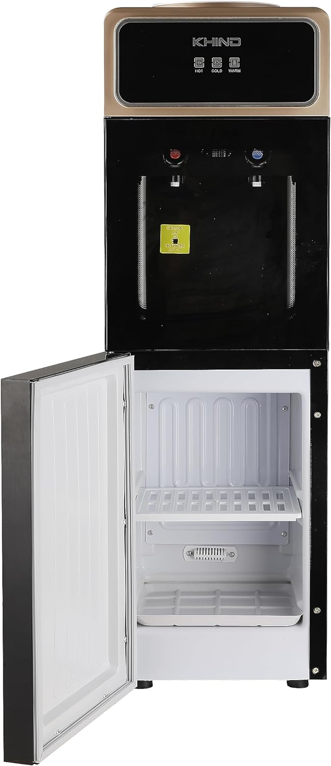 KHIND 7 Liters Freestanding Water Dispenser with Auto Suction Pump, Hot, Normal, & Cold Water Dispensing, Bottom Load, Child Lock, Intelligent Indicator Lights, Black - WD-3BP- Made In China