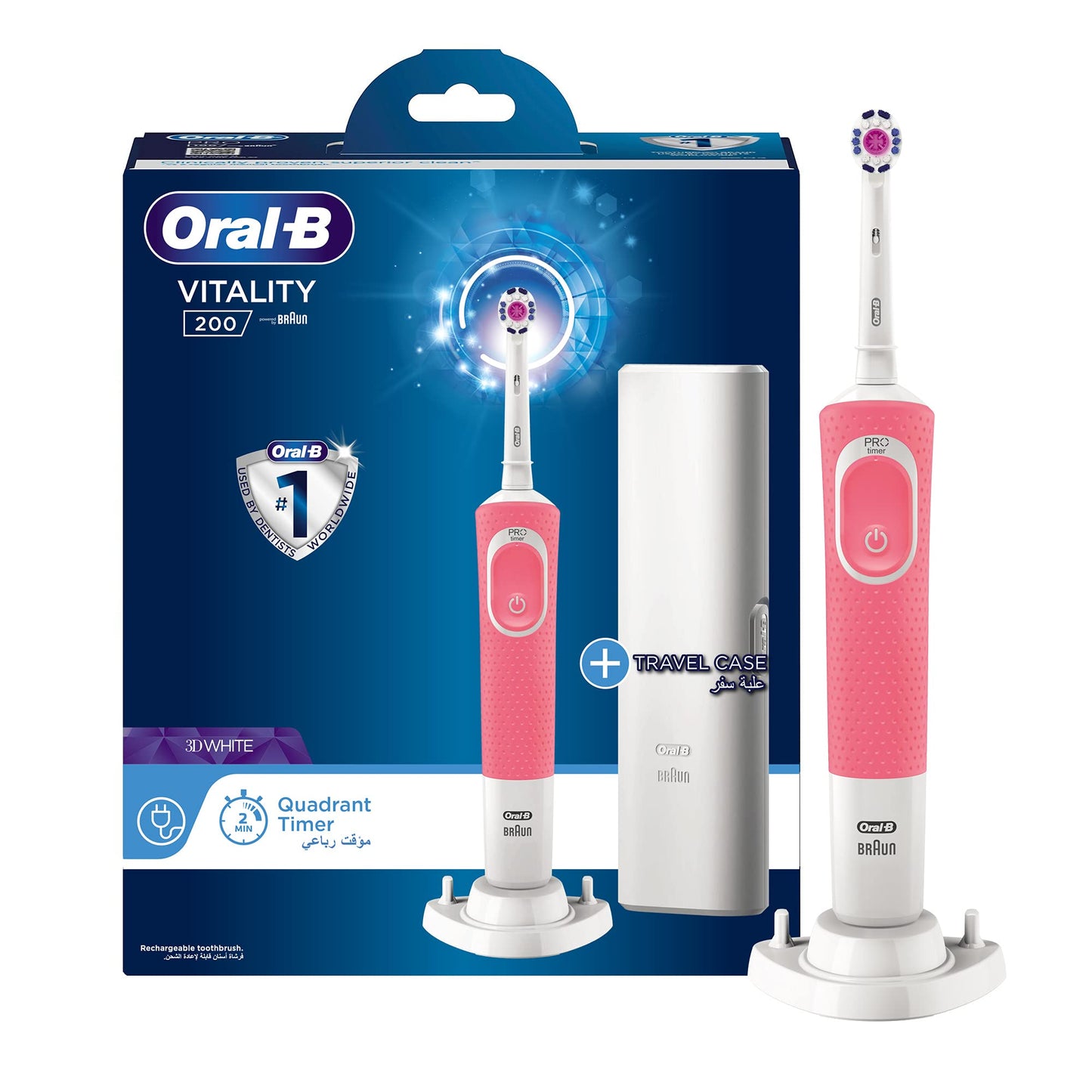 Oral-B Vitality 100 Black Electric Rechargeable Toothbrush, With Uae 3 Pin Plug