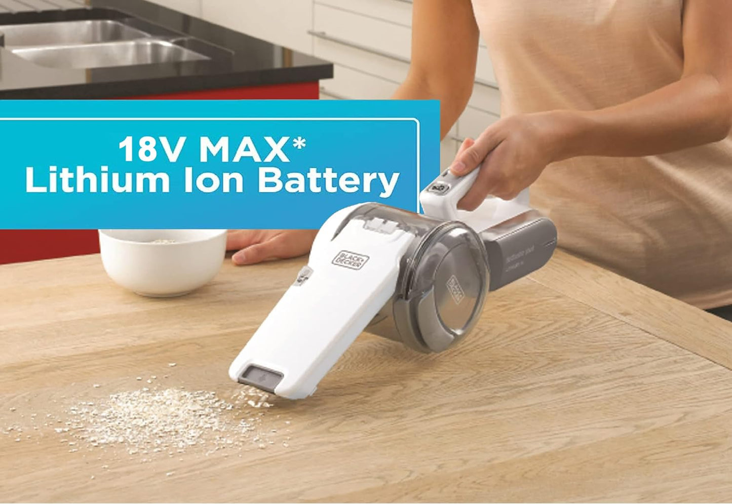 BLACK+DECKER Cordless Handheld Portable Vacuum Cleaner 14.4 V 1.5 Ah Li-Ion Battery 27.5 Air Watts Suction Power Champagne/White PV1420L-B5