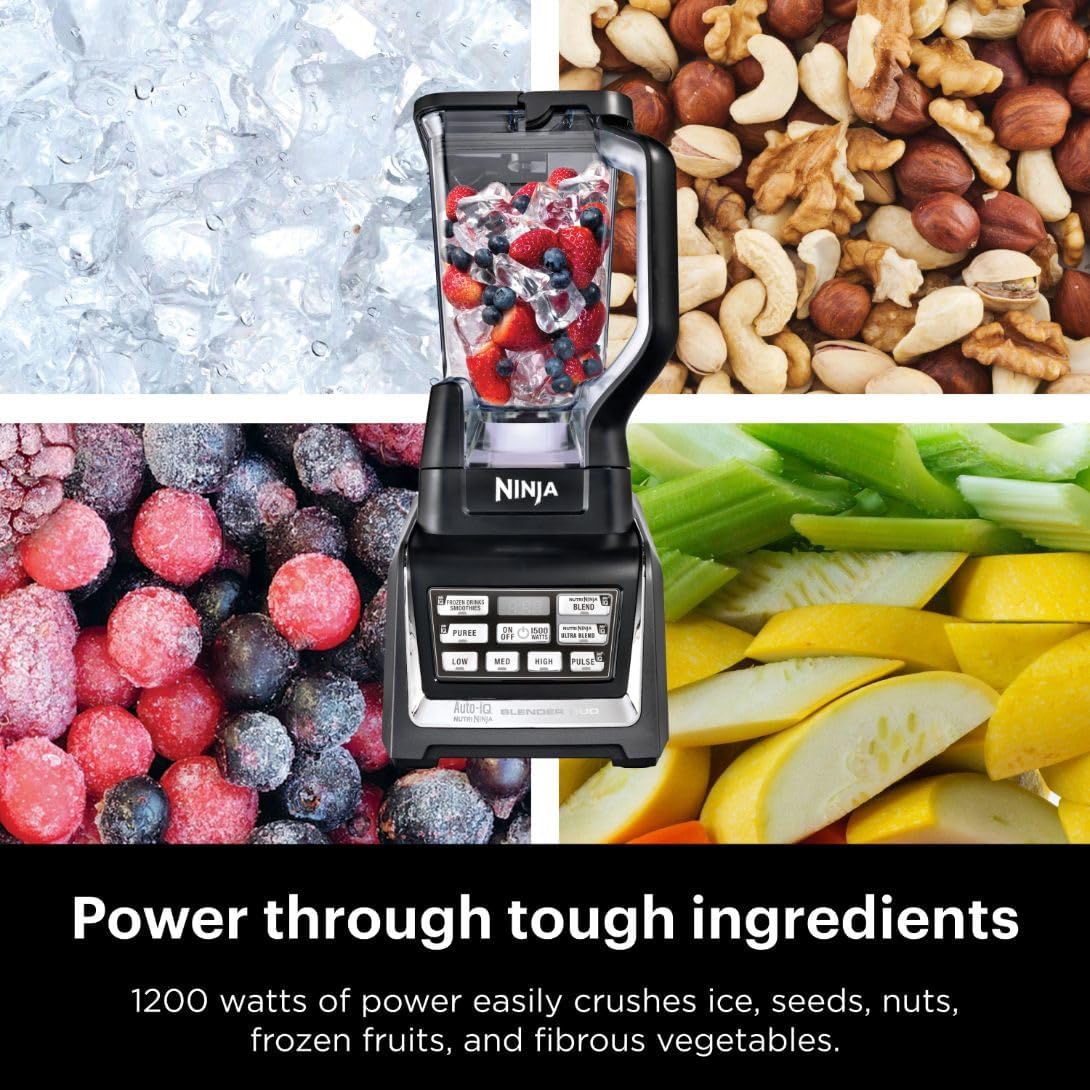 Ninja Nutri Ninja BL642 Personal and Countertop Blender with 1200-Watt Auto-iQ Base, 72-Ounce Pitcher, 18, 24, 32-Ounce Cups Spout Lids