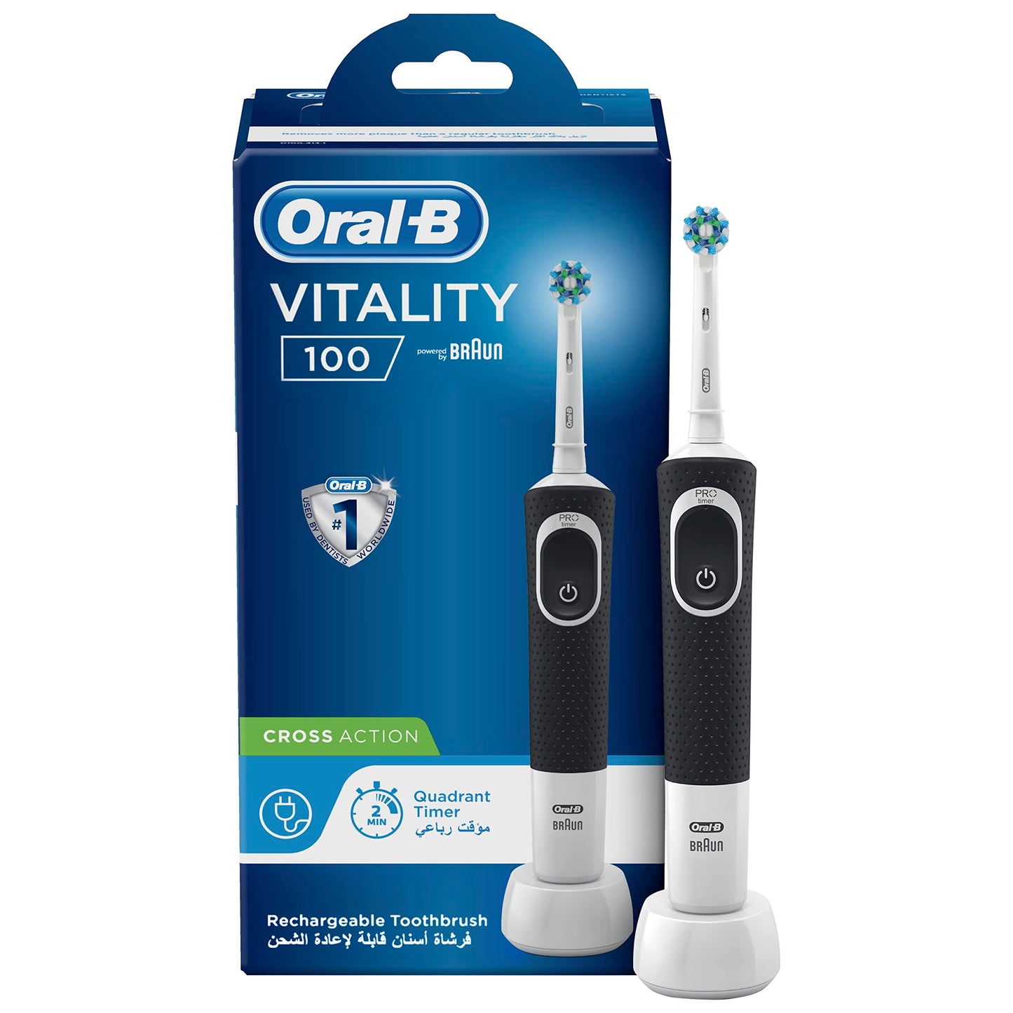 Oral-B Vitality 100 Black Electric Rechargeable Toothbrush, With Uae 3 Pin Plug