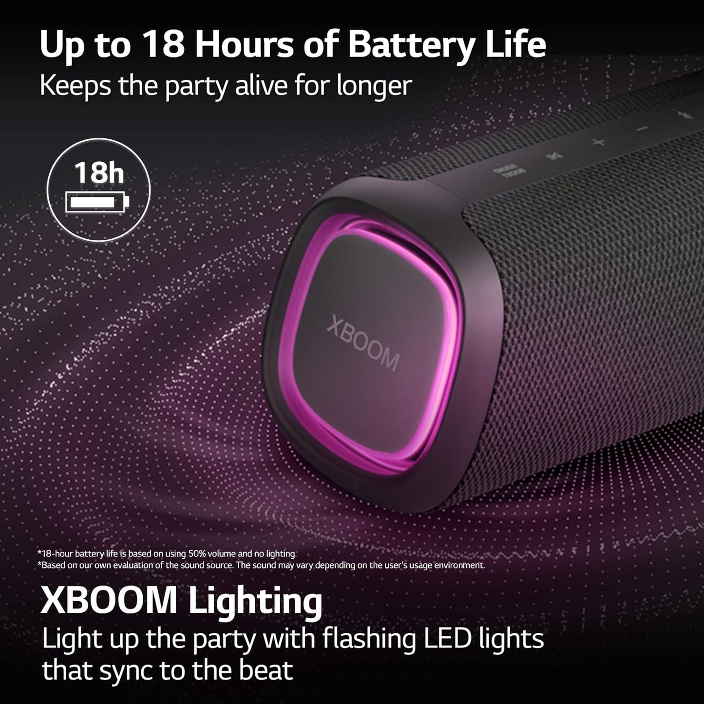 LG XG7QBK.DUSALLK Go Portable Bluetooth Speaker - LED Lighting and up to 24-Hour Battery, Black