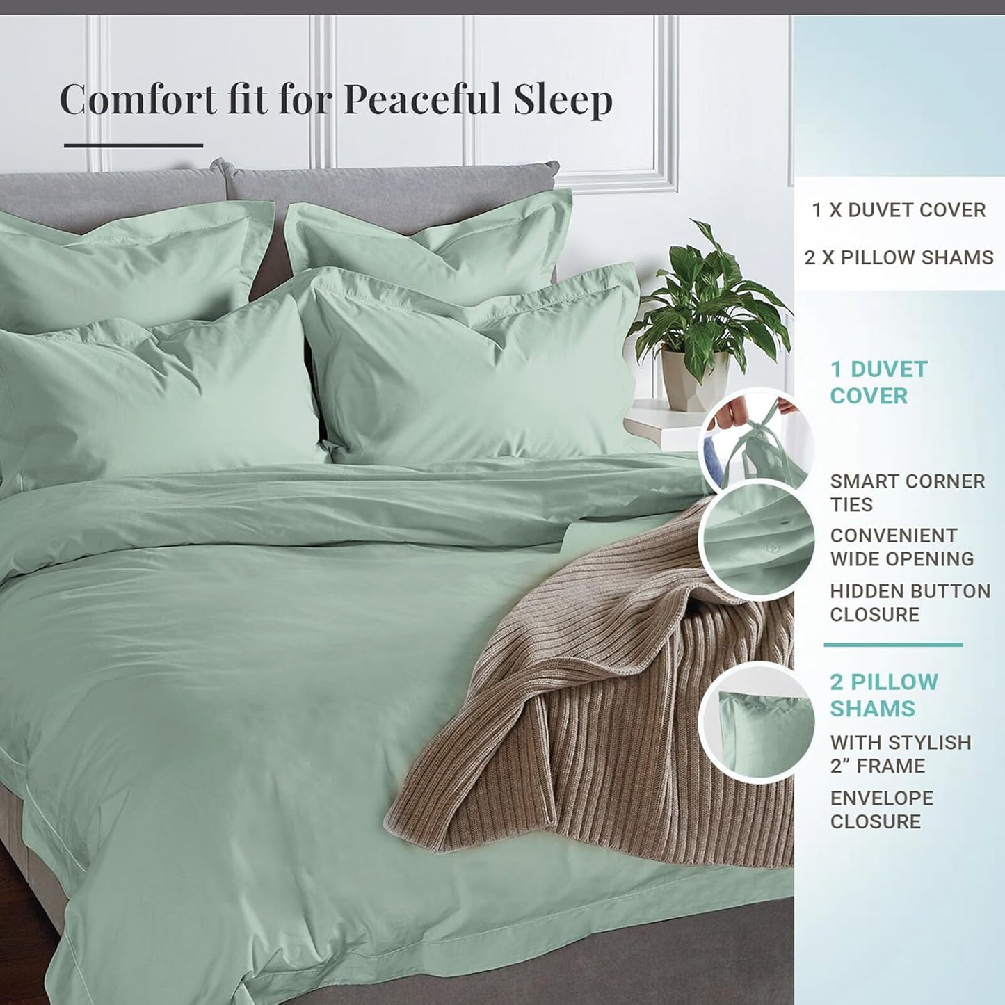 Pizuna Pure 100% Cotton Queen Duvet Cover Set, 600 Thread Count Long Staple Cotton Crisp Sateen Weave with Button Closure (Combed Simply Taupe Cotton Duvet Cover Queen)