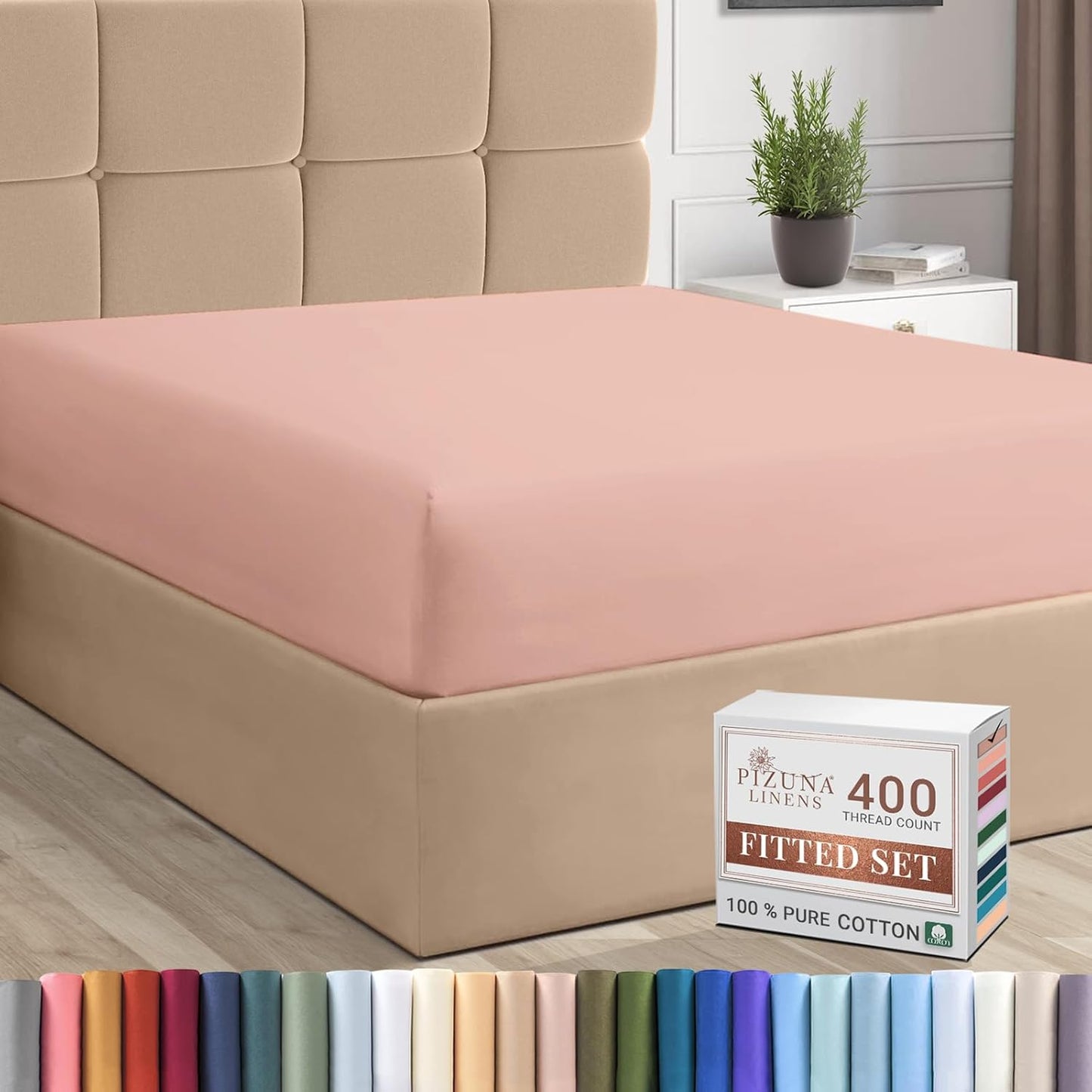 Pizuna Pure 100% Cotton Twin Fitted Sheet Silver, Luxurious 400 Thread Count Long Staple Cotton Sateen 15" Deep Pocket Twin Sheets (Combed Cotton Fitted Sheet)