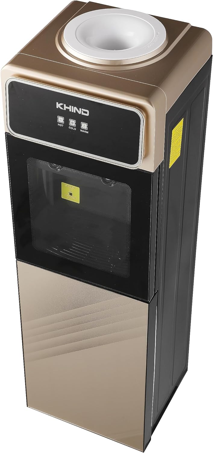 KHIND 7 Liters Freestanding Water Dispenser with Auto Suction Pump, Hot, Normal, & Cold Water Dispensing, Bottom Load, Child Lock, Intelligent Indicator Lights, Black - WD-3BP- Made In China