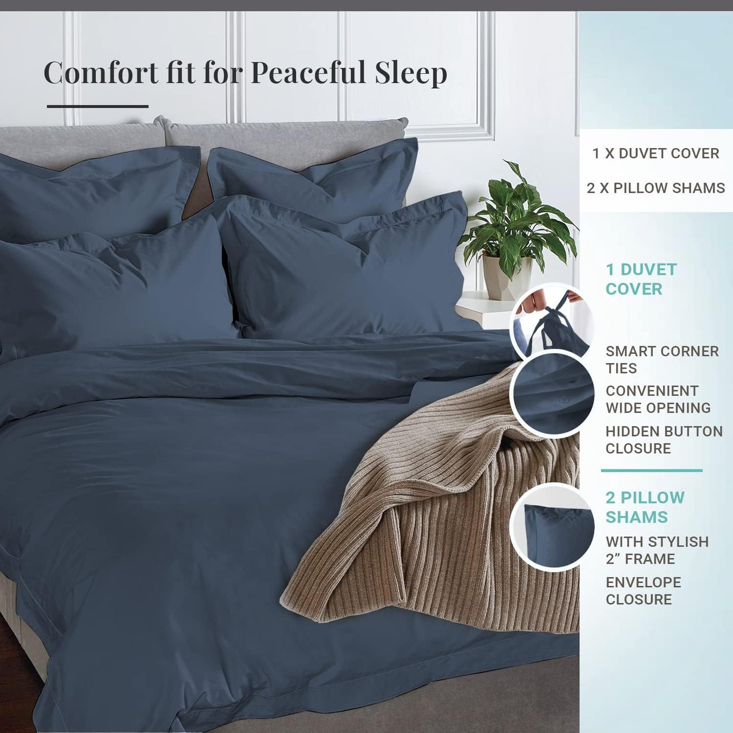 Pizuna Pure 100% Cotton Queen Duvet Cover Set, 600 Thread Count Long Staple Cotton Crisp Sateen Weave with Button Closure (Combed Simply Taupe Cotton Duvet Cover Queen)