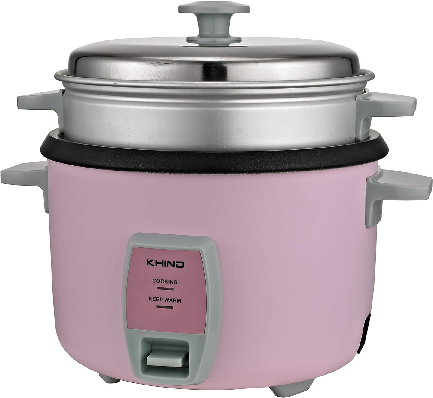 KHIND Rice Cooker 1.0L with Teflon Coated Aluminium Pot, Free Spatula and Measuring Cup, Built-in Safety Thermal Fuse, Keep Warm Function, Stainless Steel Lid, Light Pink, RC910T