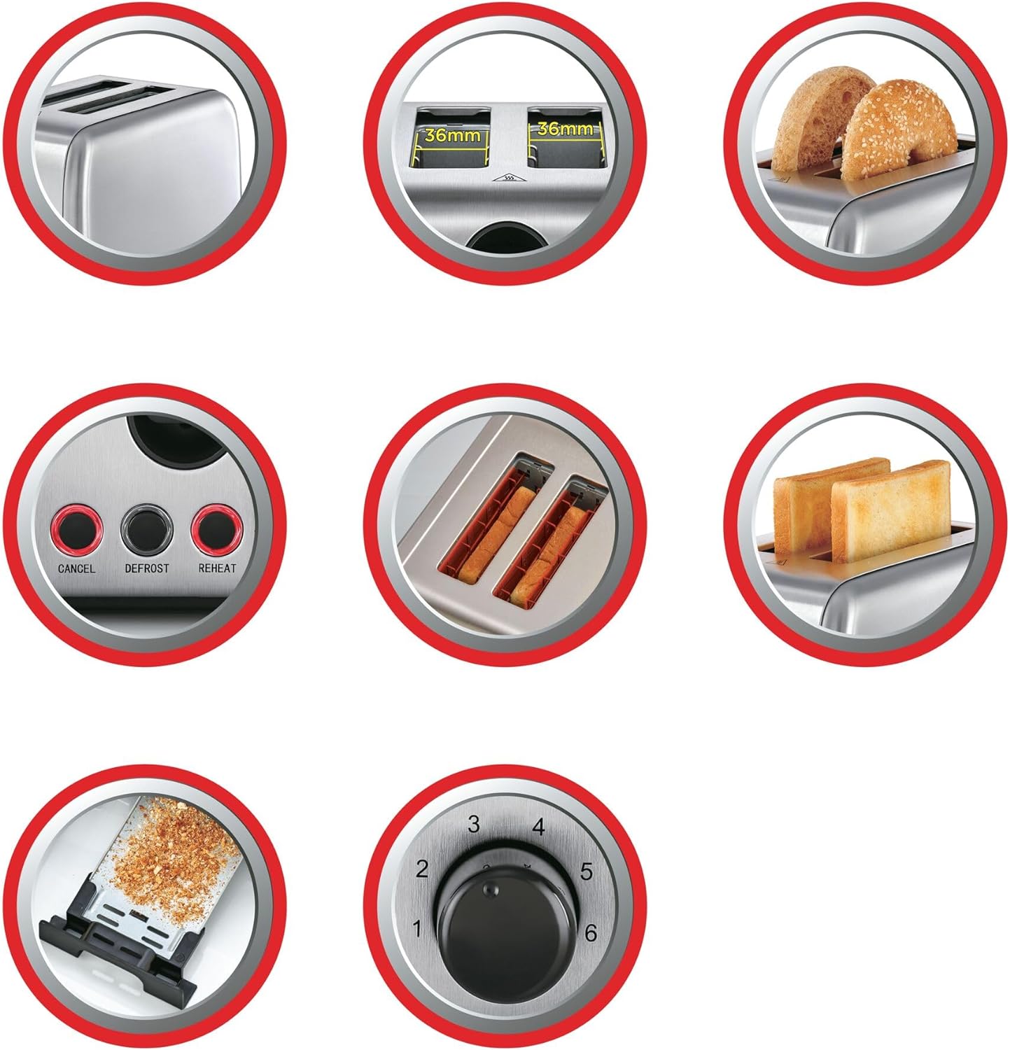 BLACK+DECKER 2 Slice Stainless Steel Toaster, Silver - ET244-B5.