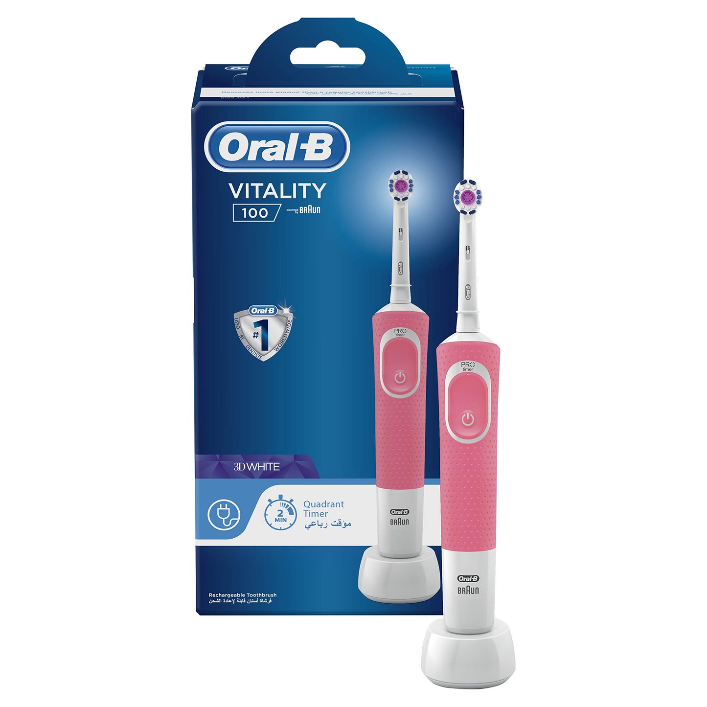 Oral-B Vitality 100 Black Electric Rechargeable Toothbrush, With Uae 3 Pin Plug