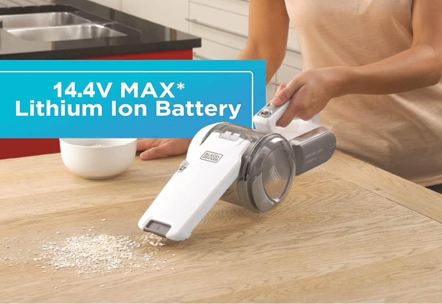 BLACK+DECKER Cordless Handheld Portable Vacuum Cleaner 14.4 V 1.5 Ah Li-Ion Battery 27.5 Air Watts Suction Power Champagne/White PV1420L-B5