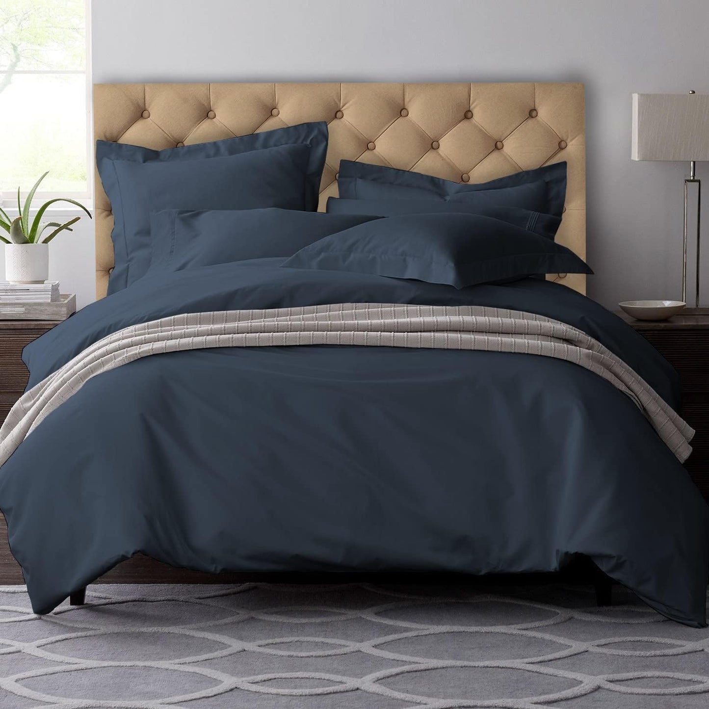 Pizuna Pure 100% Cotton Queen Duvet Cover Set, 600 Thread Count Long Staple Cotton Crisp Sateen Weave with Button Closure (Combed Simply Taupe Cotton Duvet Cover Queen)