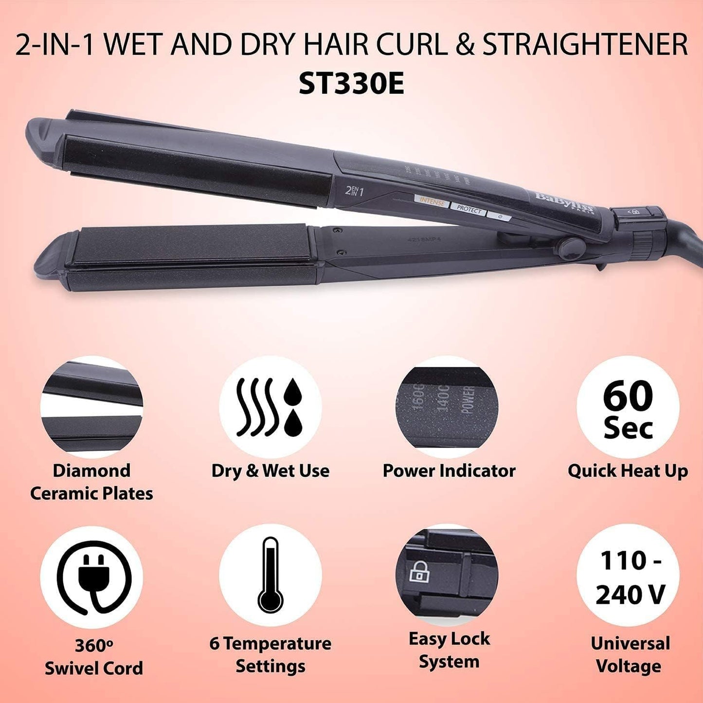 BaByliss ST330E Wet And Dry Hair Curler & Straightener - 235 ° C
