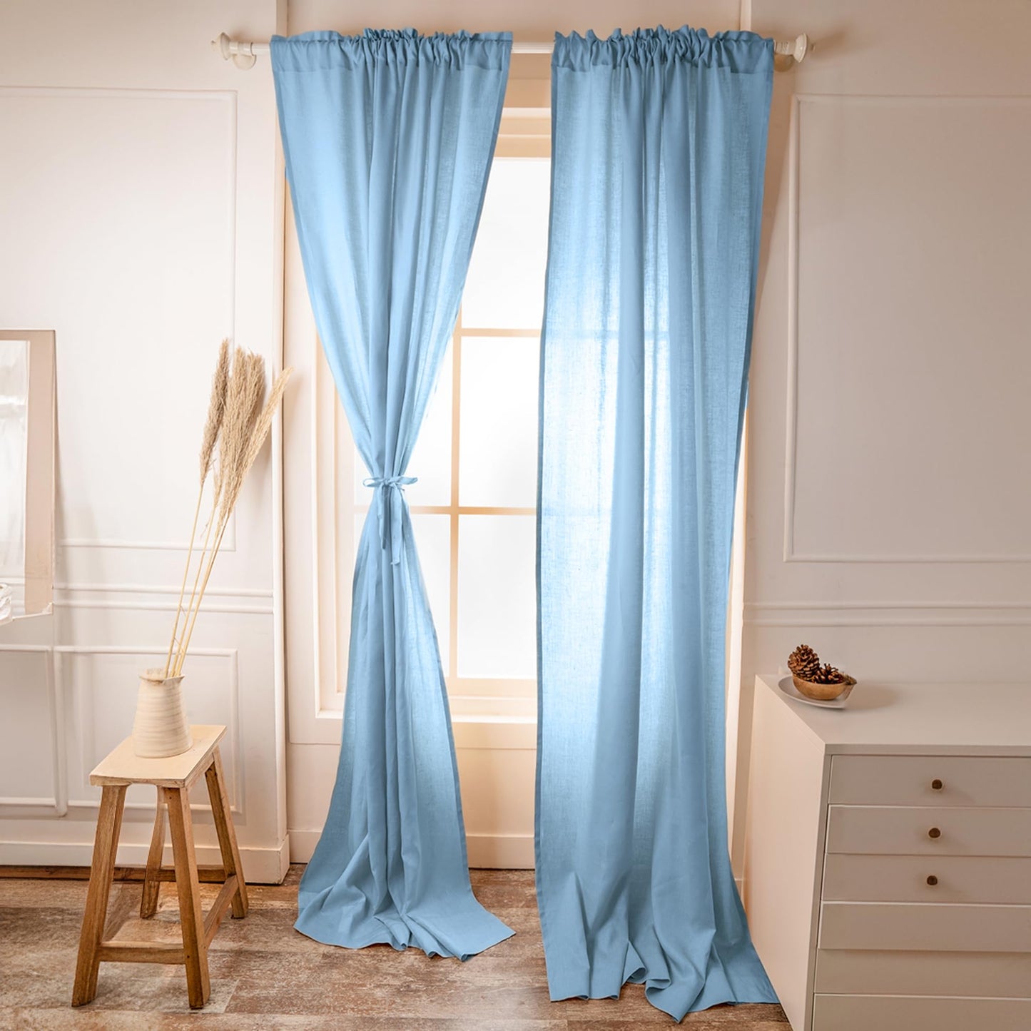 D'Moksha Homes Linen Curtain 108 Inches Long - Black Curtain 52 x 108 Inch 1 Panel - Light Filtering Rod Pocket Curtain - 100% Pure Linen European Flax Window Curtain Panel for Bedroom, Living Room