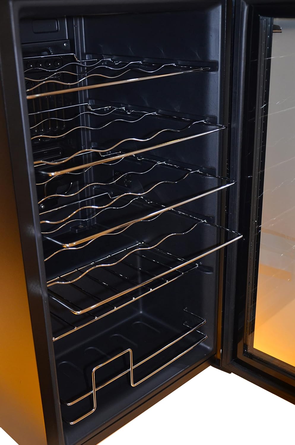 Kenwood Beverage Cooler 24 Bottles Wine Cooler Refrigerator With Double Glass Door, Blue Light, Smart Temperature Control Bcm24.000Bk Black